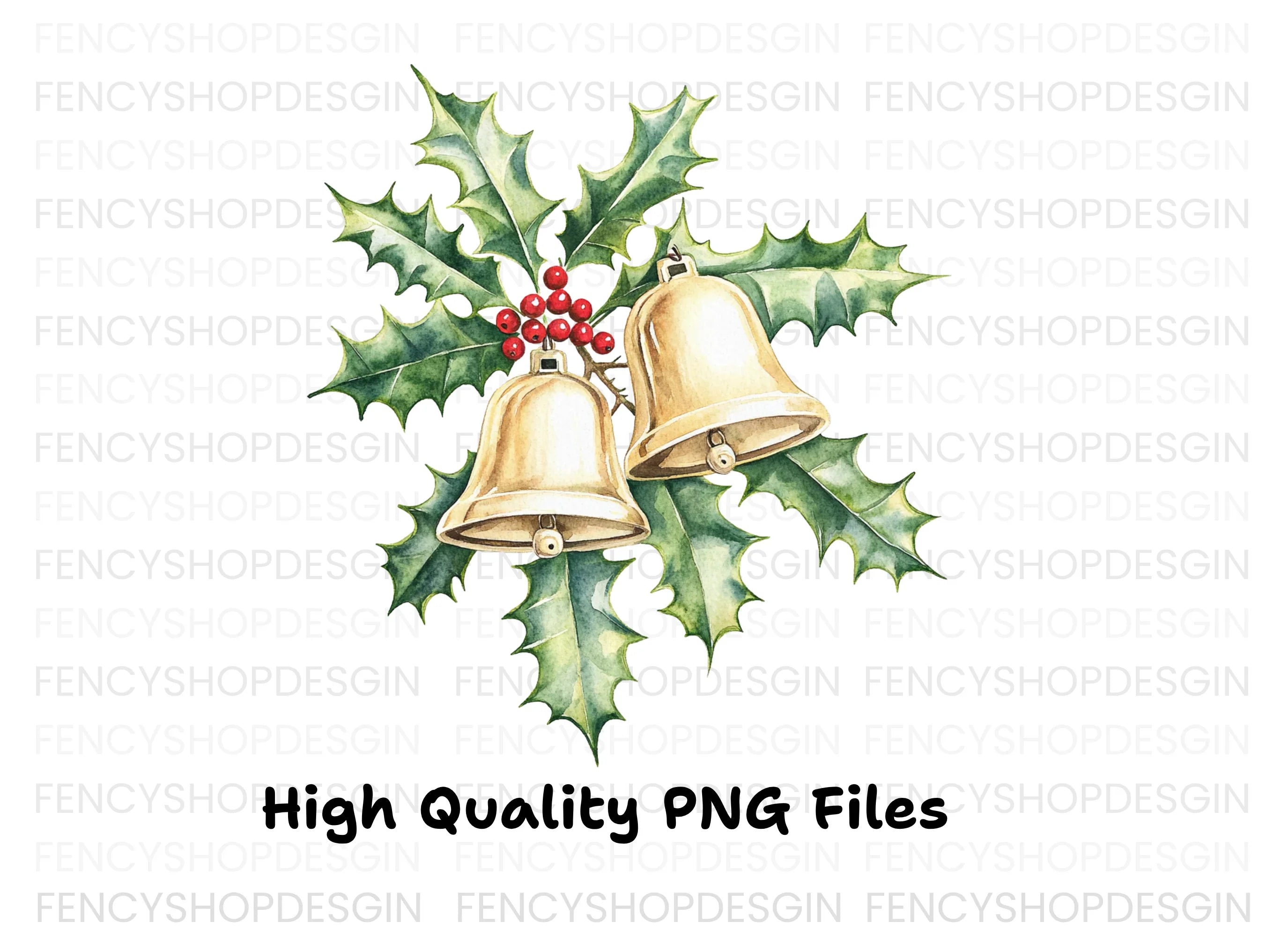 Christmas Holly and Bells Clipart Bundle