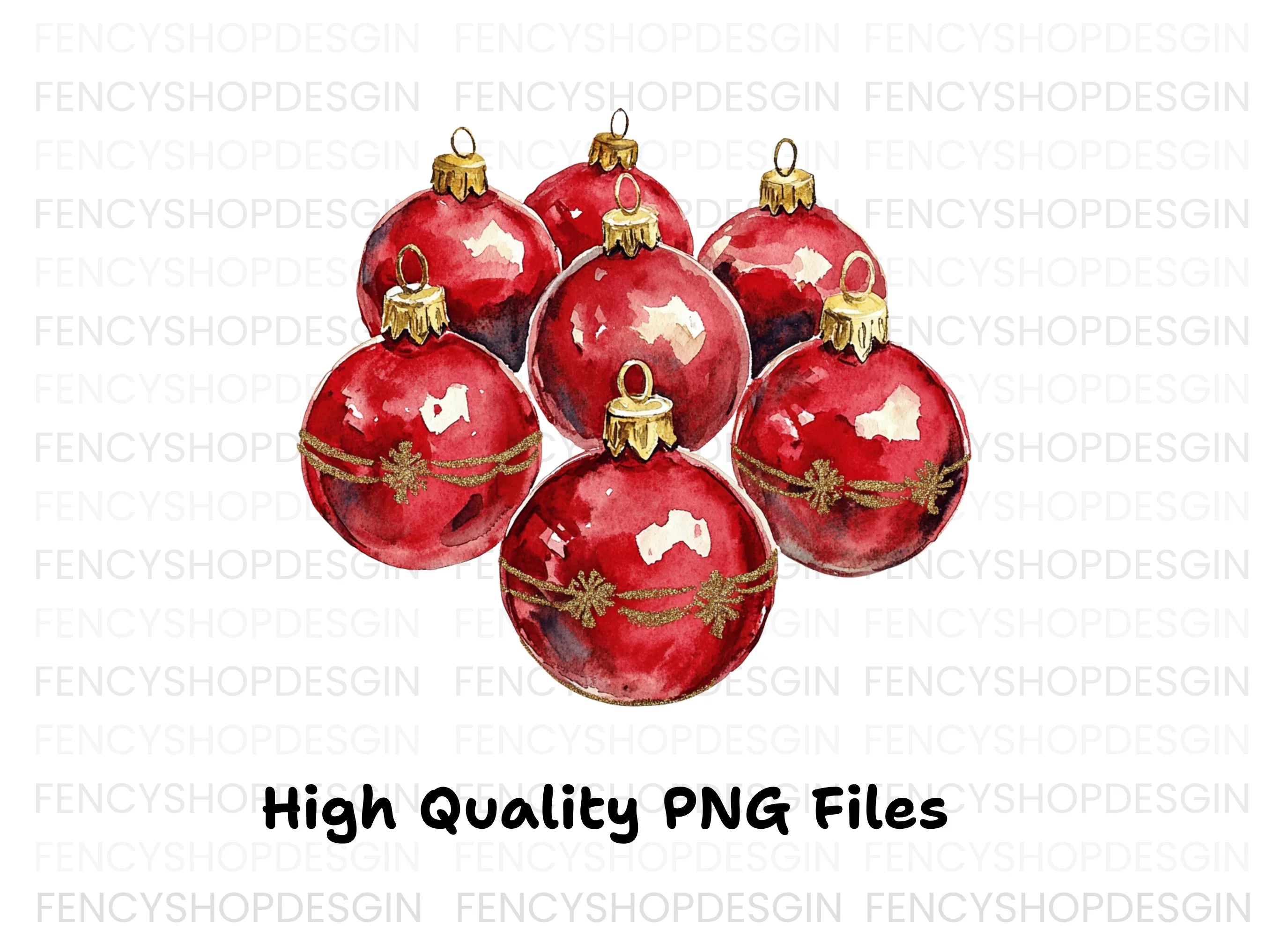 Red Christmas Ornaments Clipart Bundle