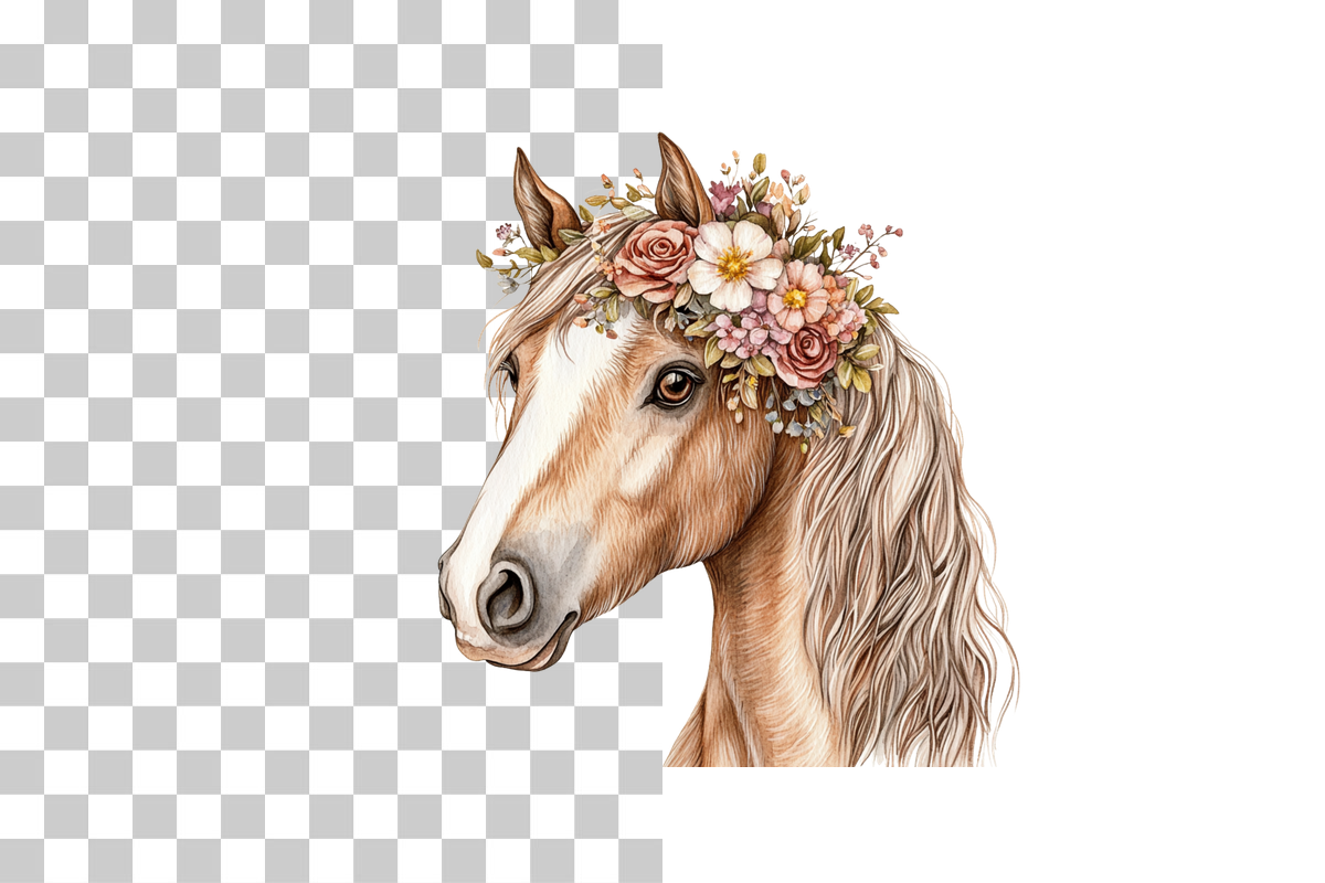 Floral Folk Art Horse Clipart Bundle