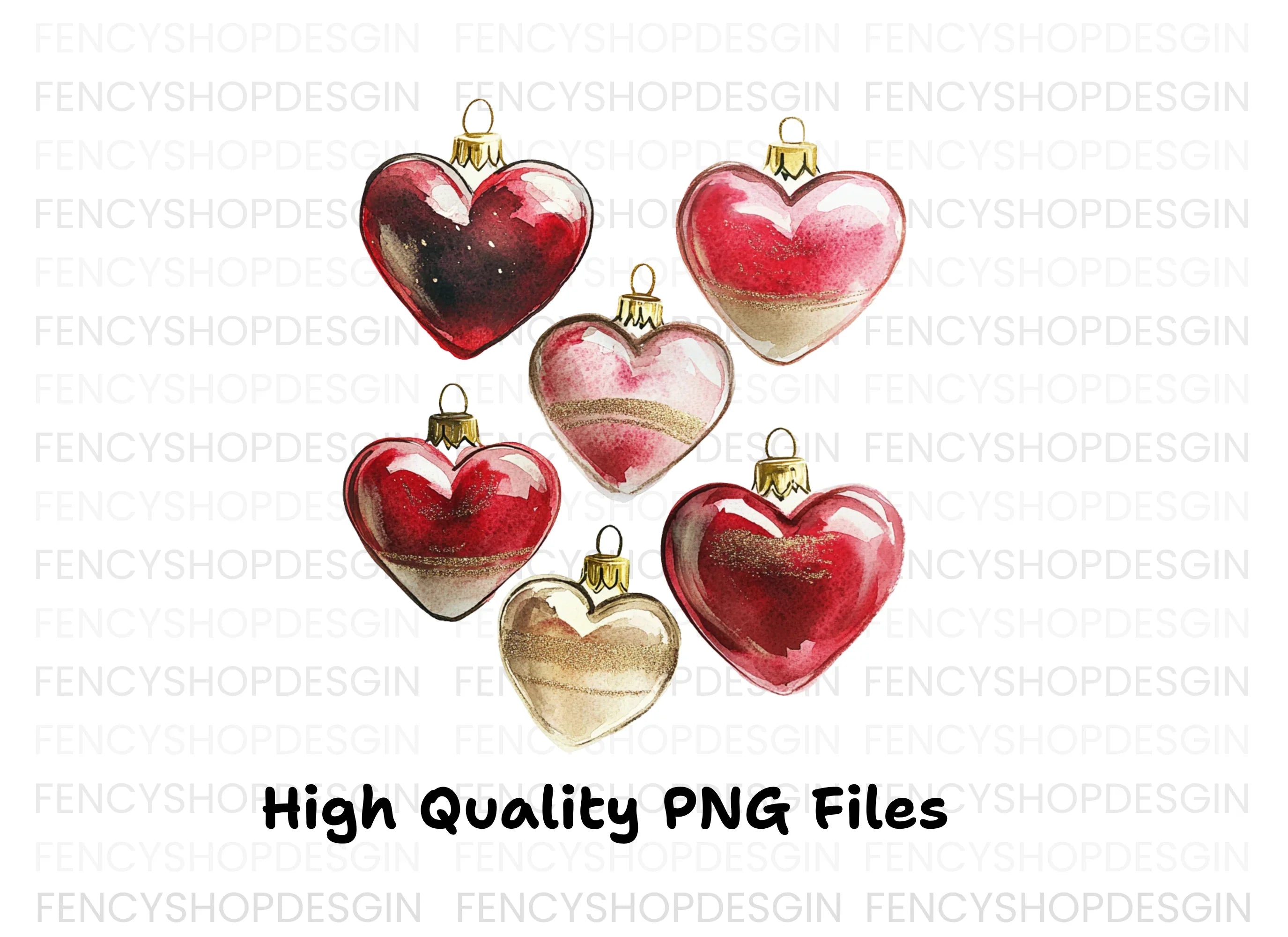Heart Shaped Holiday Ornament Clipart Bundle