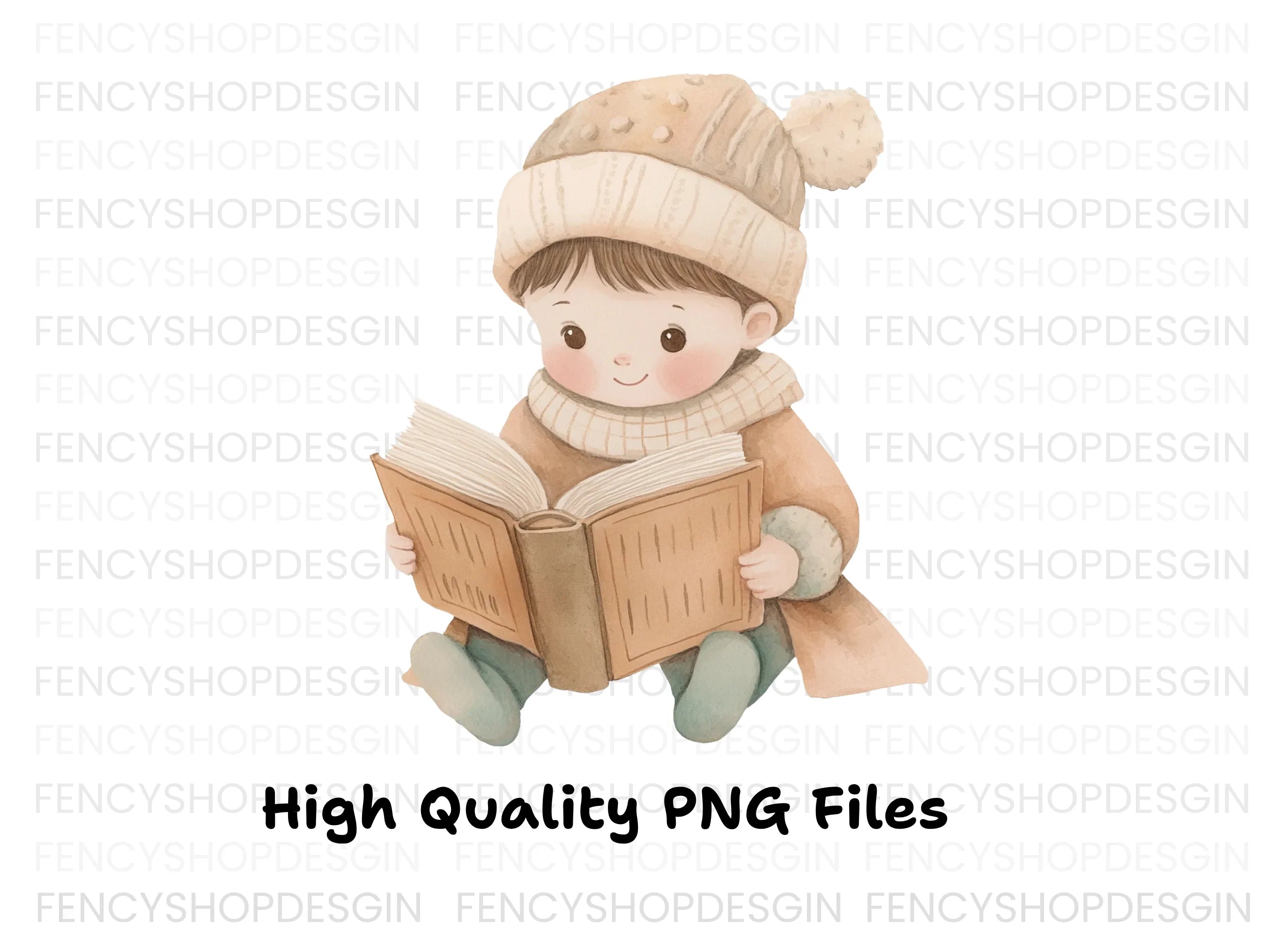 Cute Boy Reading Book Winter Clipart Bundle
