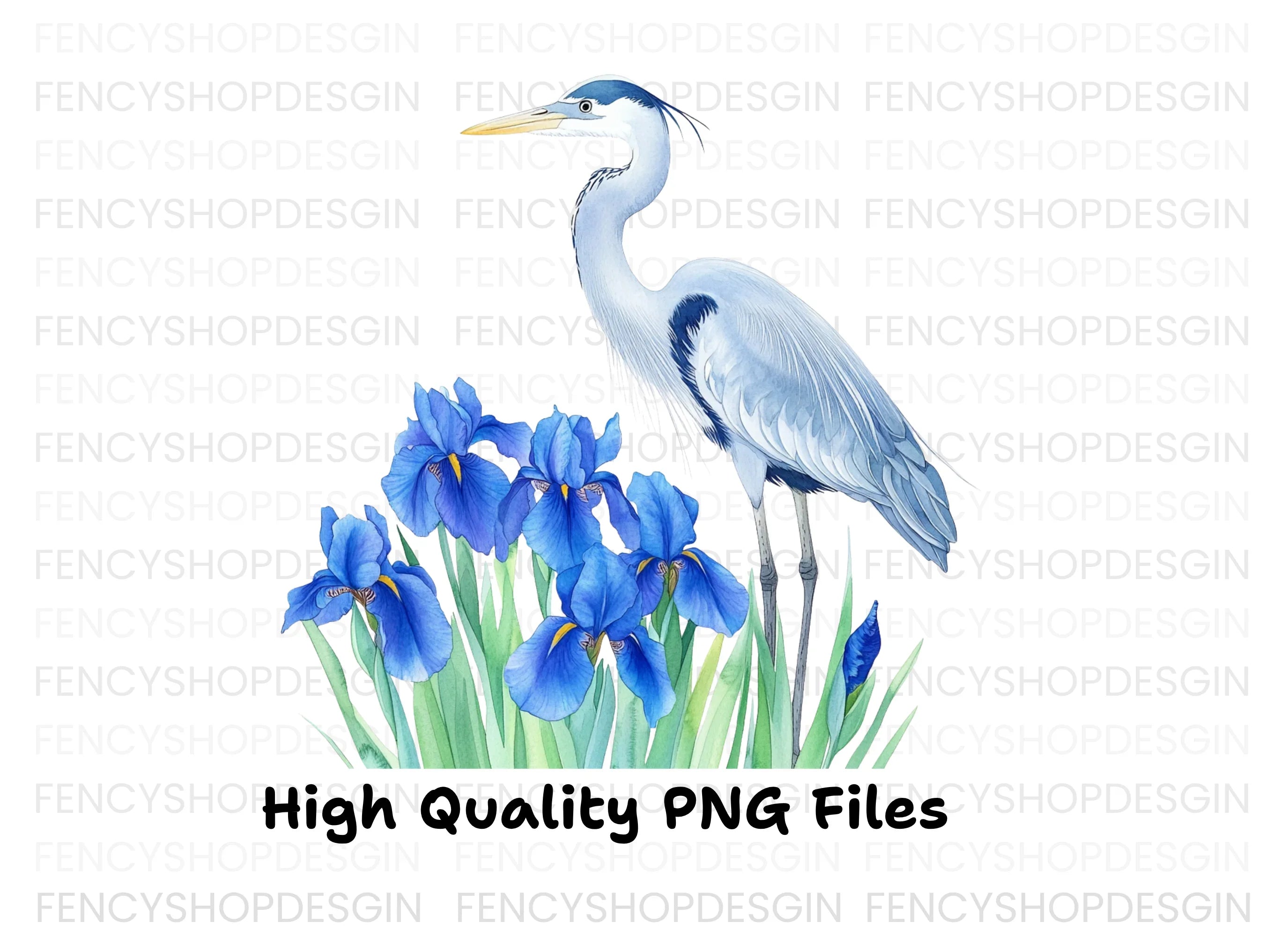 Elegant Heron and Iris Flower Clipart Bundle