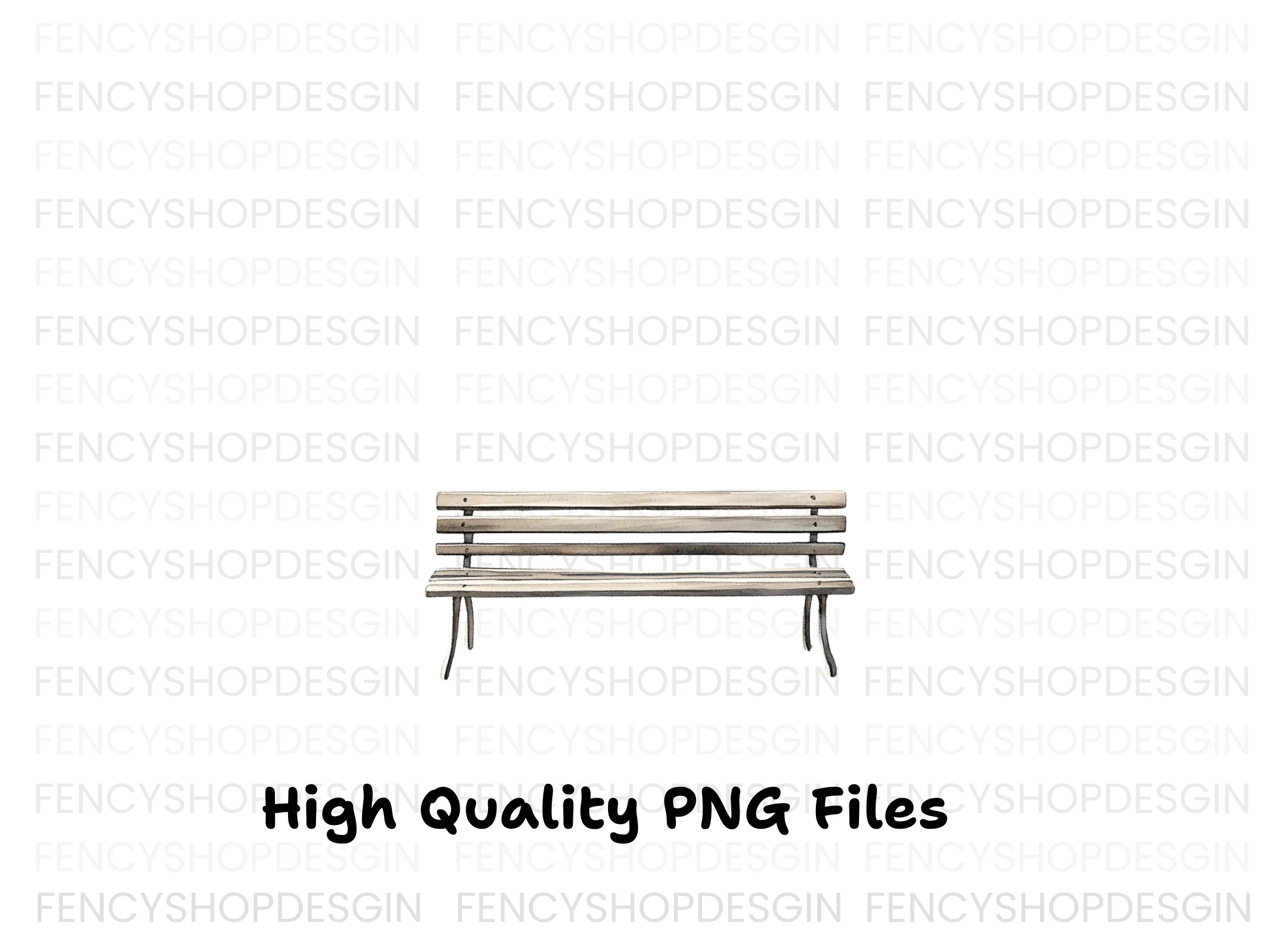 Rustic Wooden Park Bench Clipart Bundle