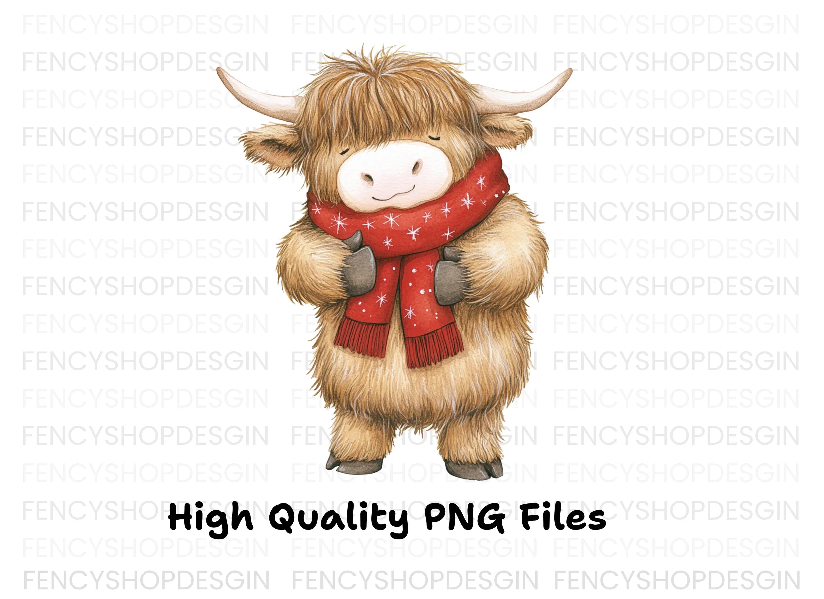 Cute Highland Cow with Scarf Clipart Bundle