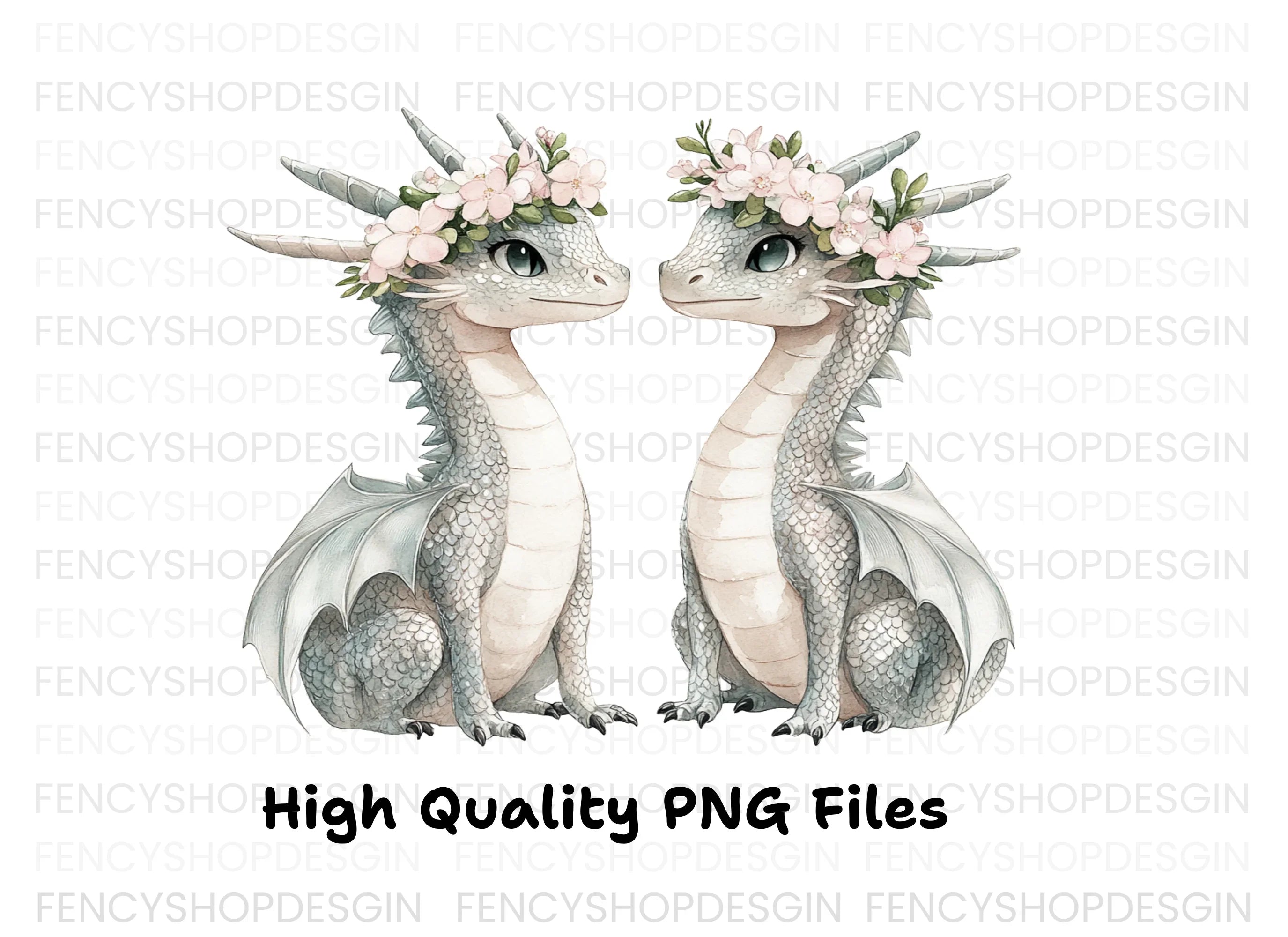 Floral Crown Baby Dragon Clipart Bundle
