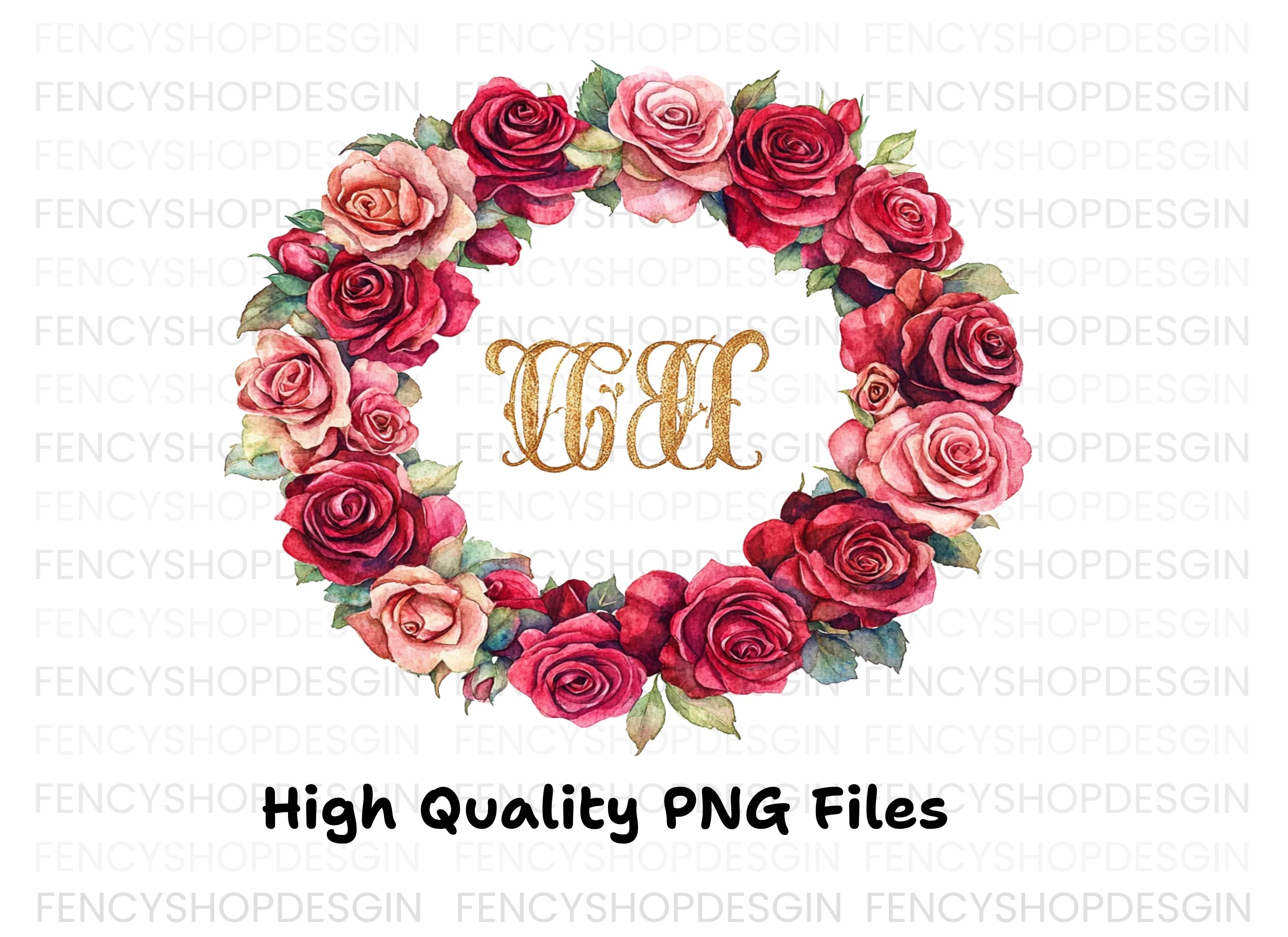 Rose Wreaths Monogram Clipart Bundle