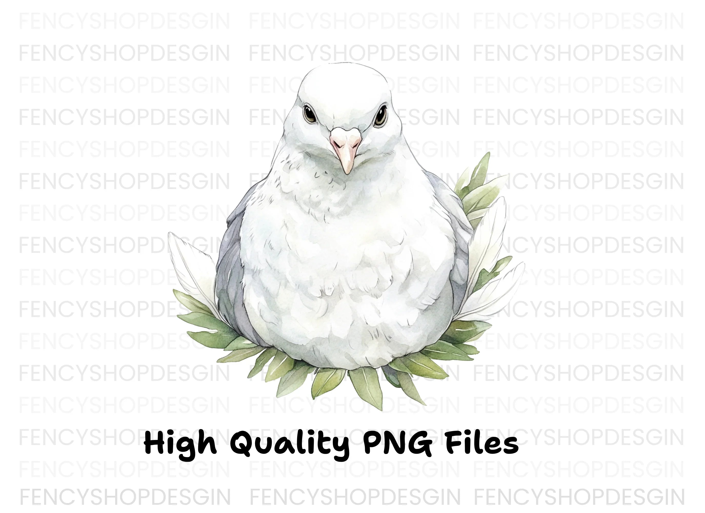 White Dove with Green Leaves Clipart Bundle
