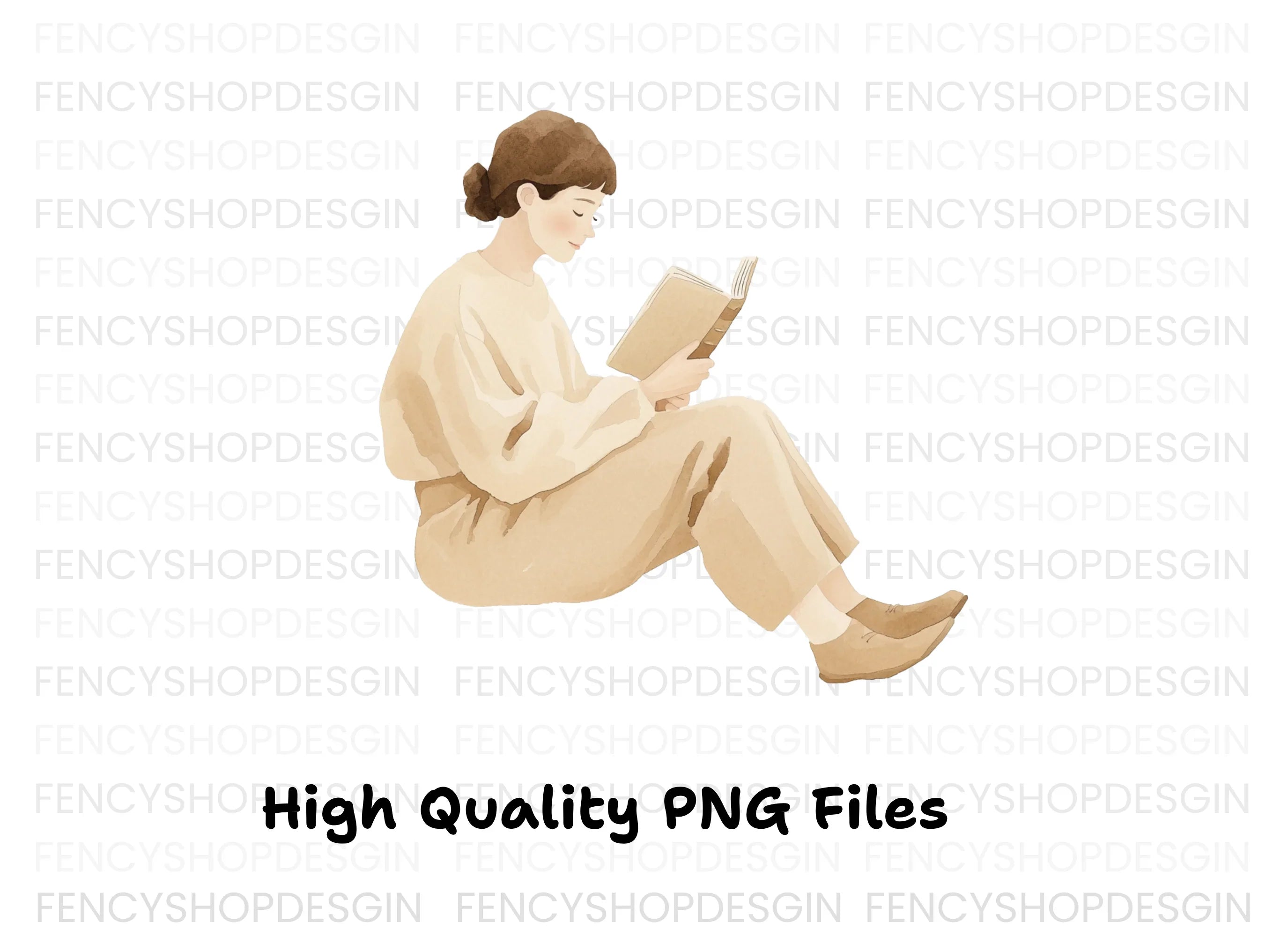 Young Woman Reading Book Clipart Bundle