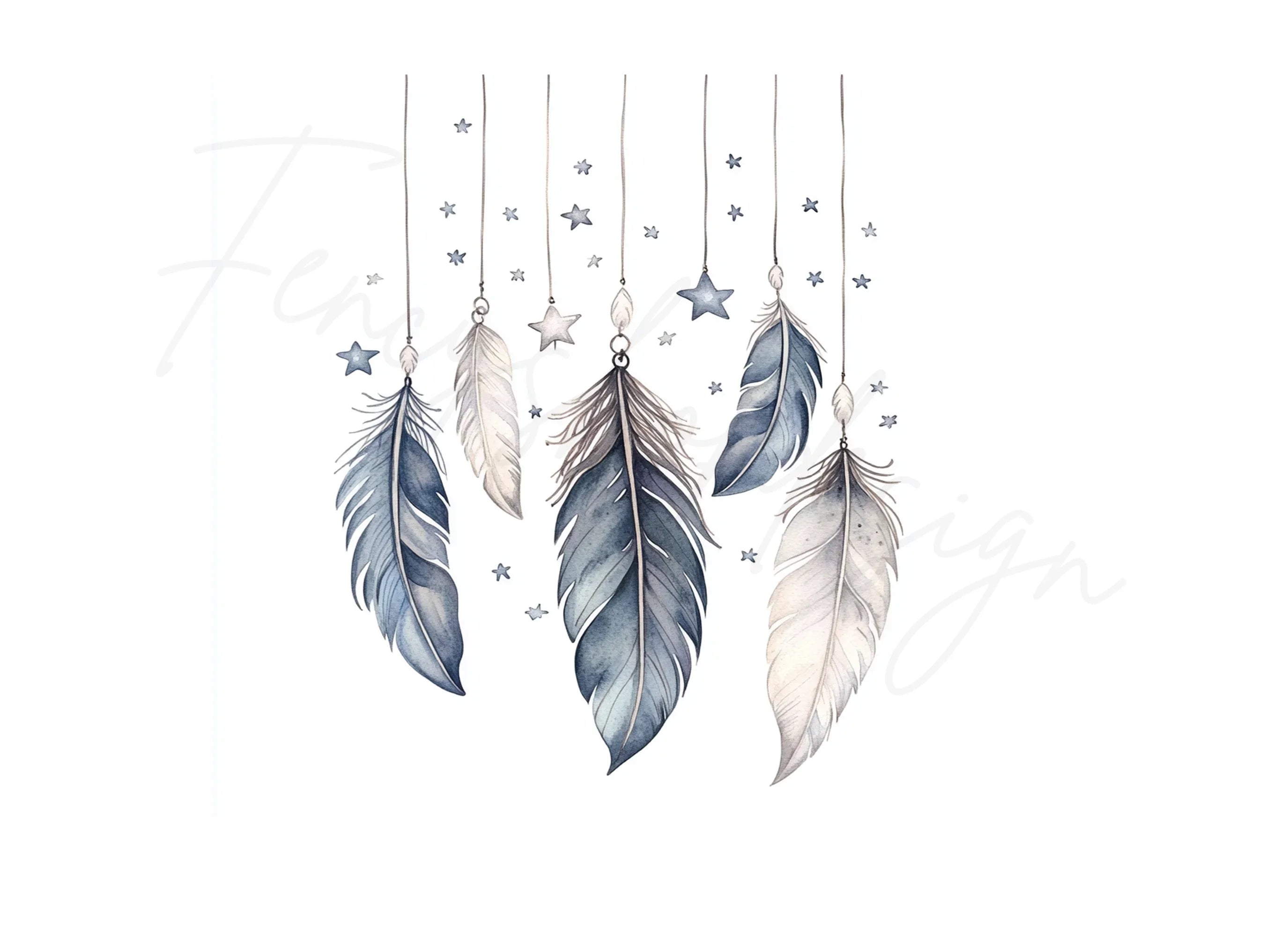 Boho Dreamcatcher Feathers and Stars Clipart Bundle