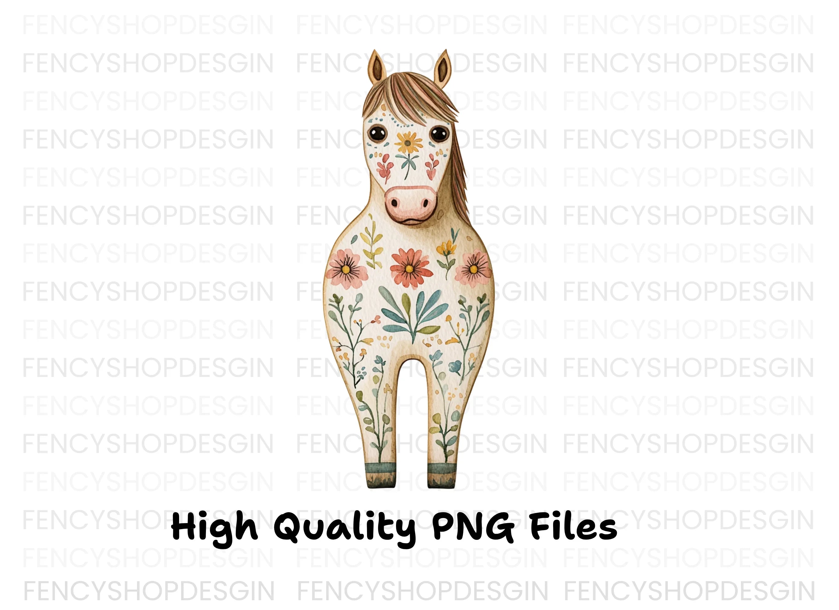 Cute Floral Horse Front View Clipart Bundle