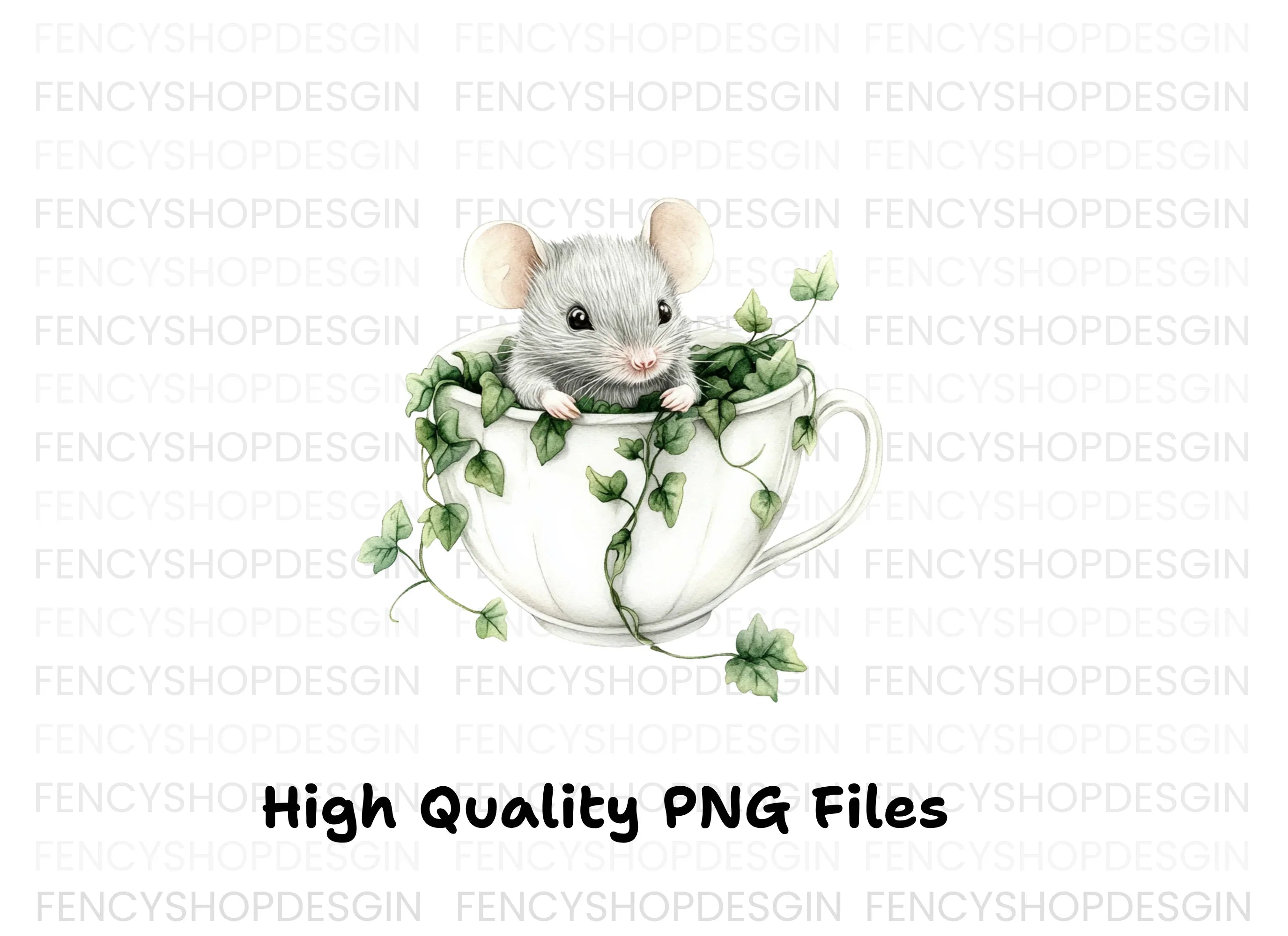 Cute Mice in Teacups Clipart Bundle