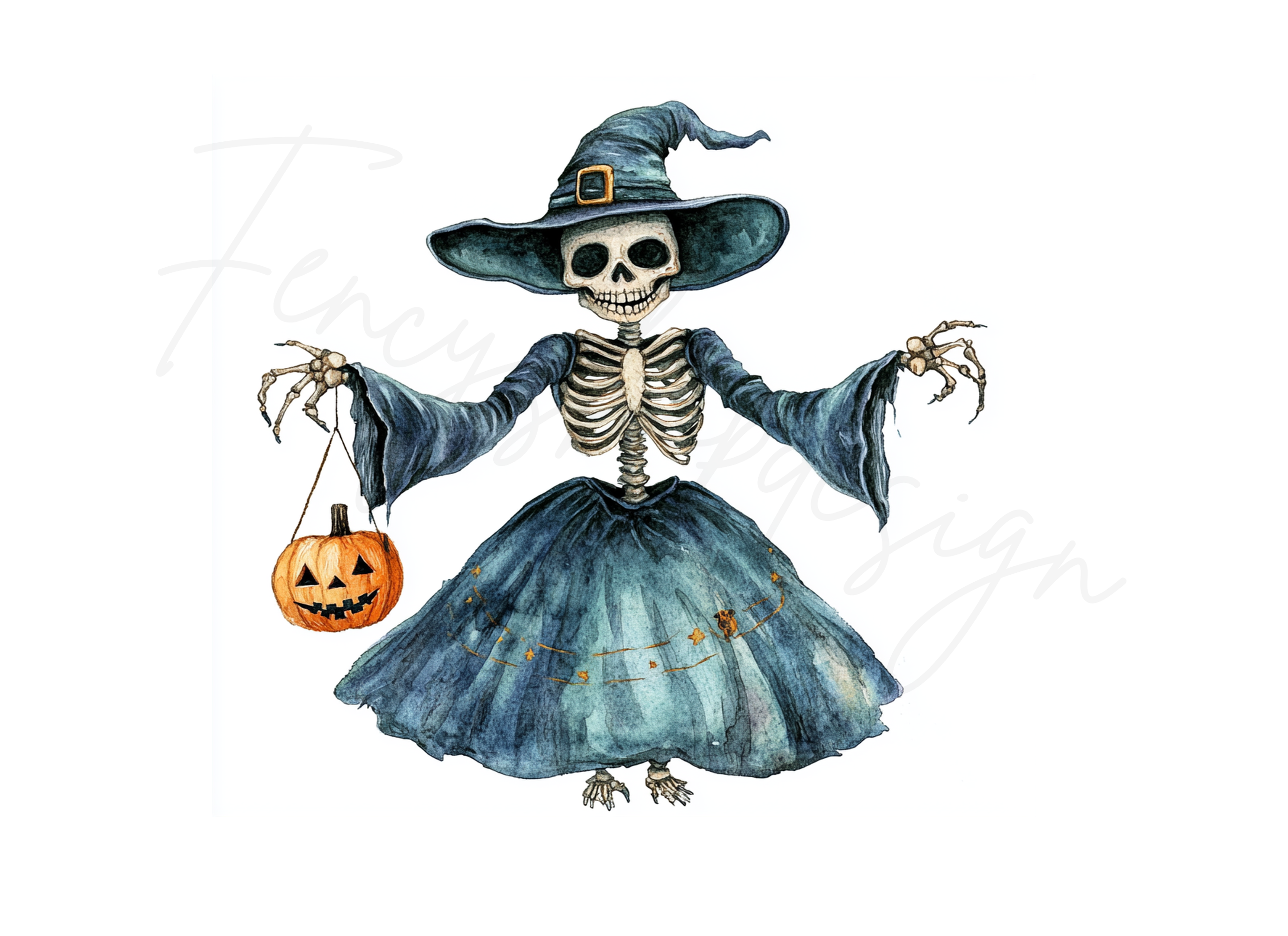 Cute Skeleton Witch Halloween Clipart Bundle