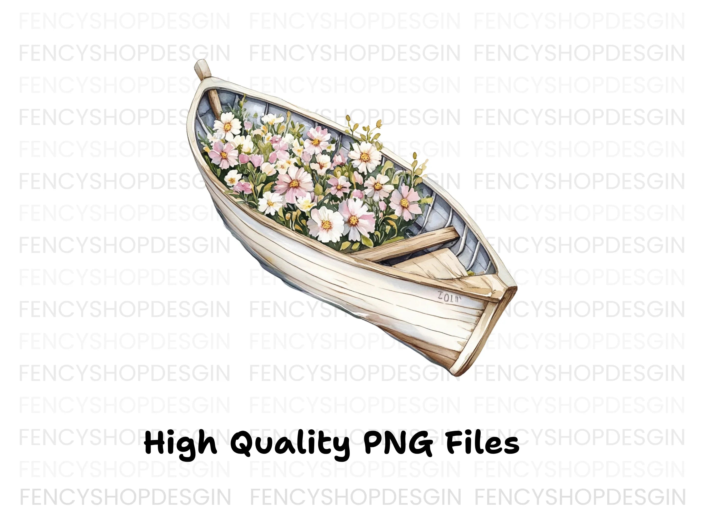 Boat with Pink and White Flowers Clipart Bundle
