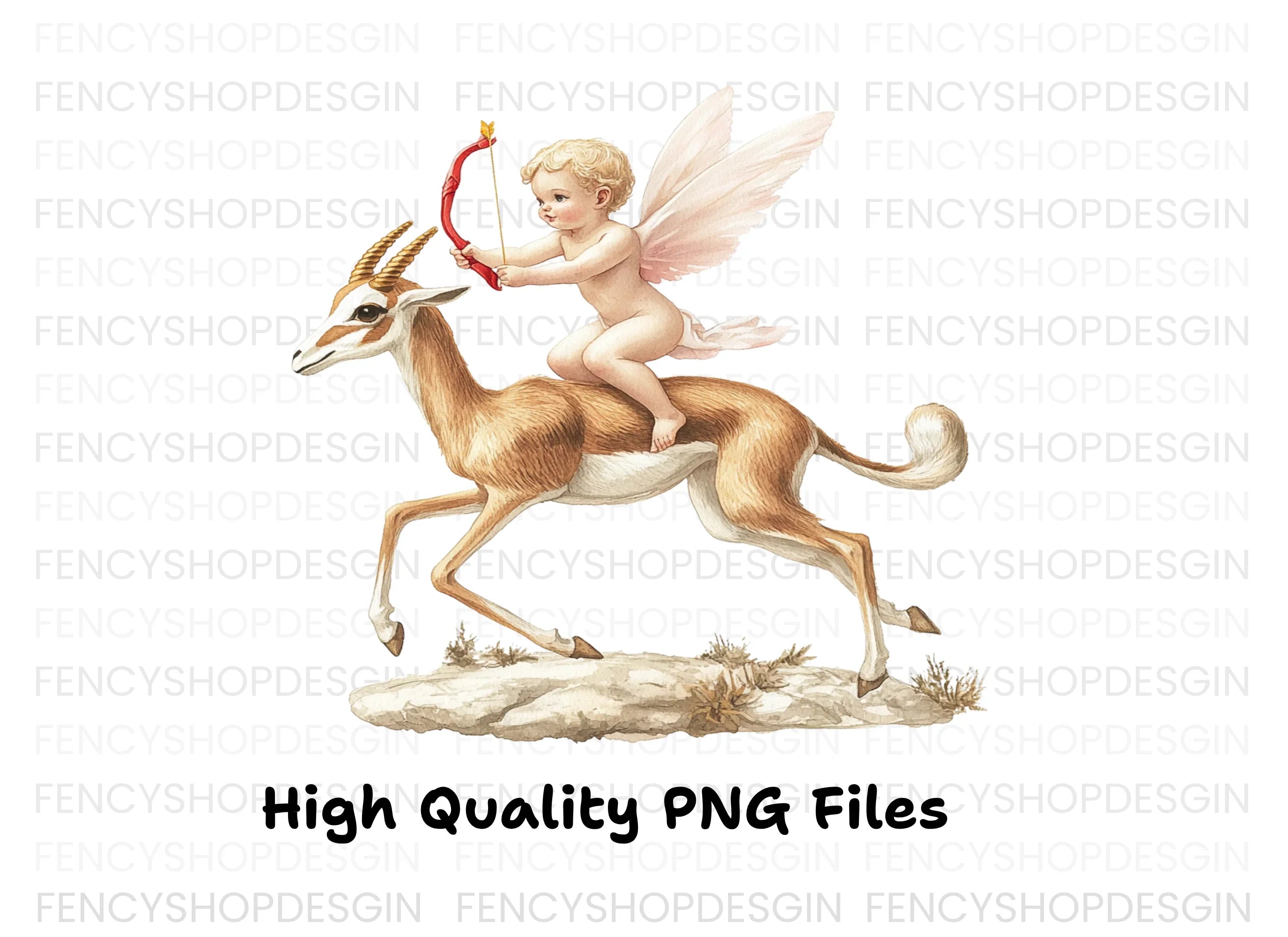 Cupid Riding Gazelle Clipart Bundle