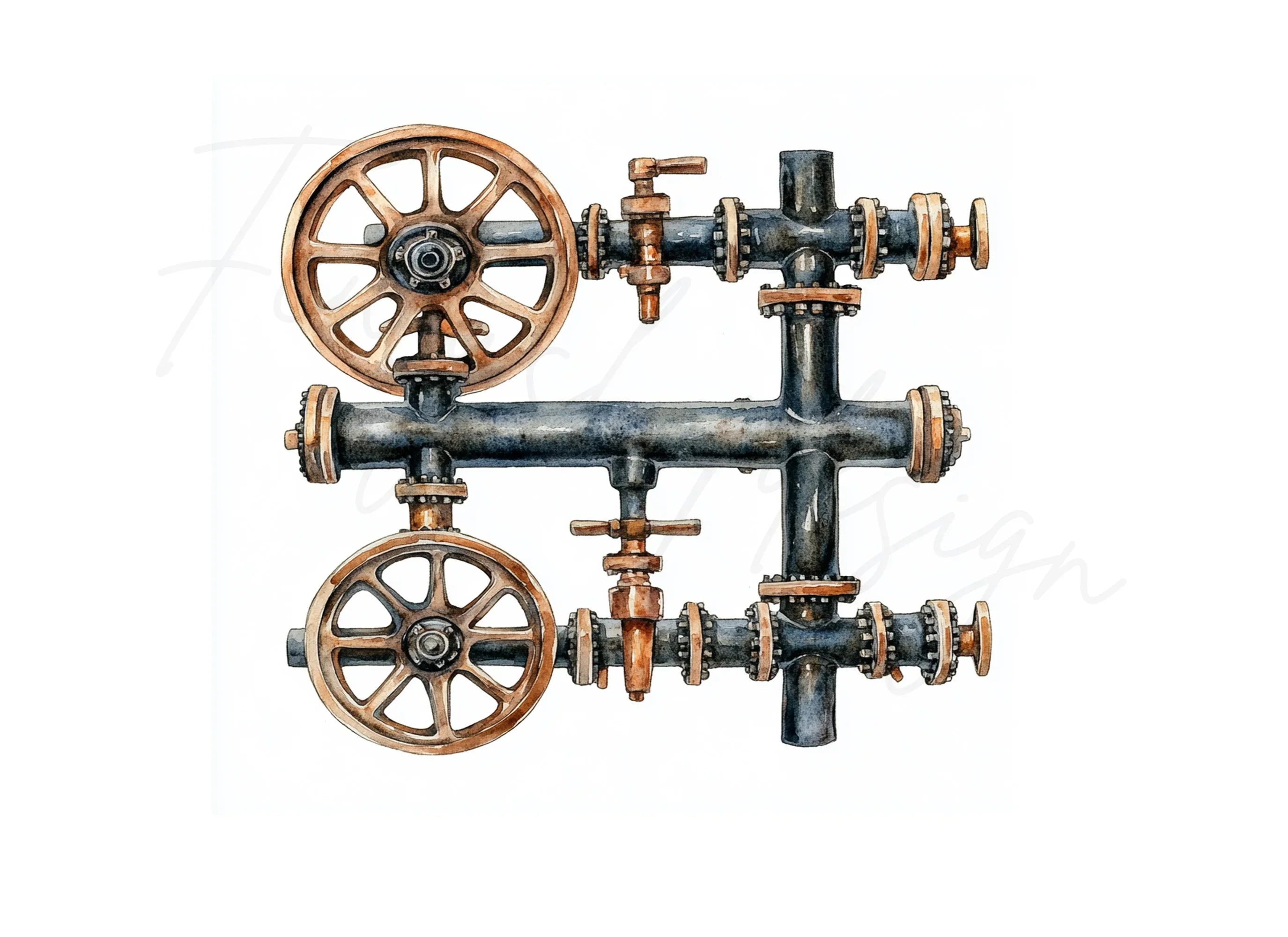 Steampunk Industrial Pipe Elements Clipart Bundle