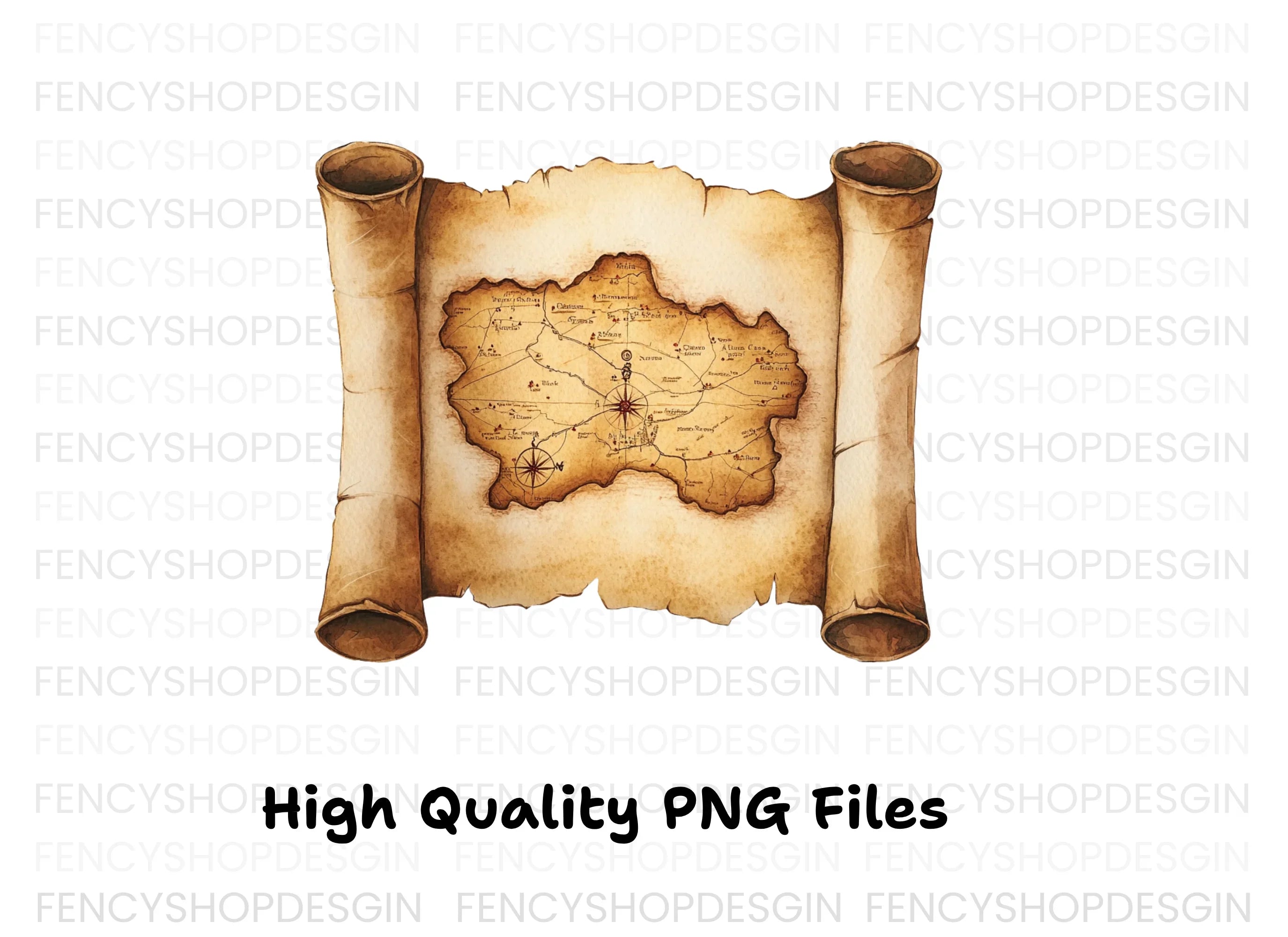 Vintage Treasure Map Scroll Clipart Bundle