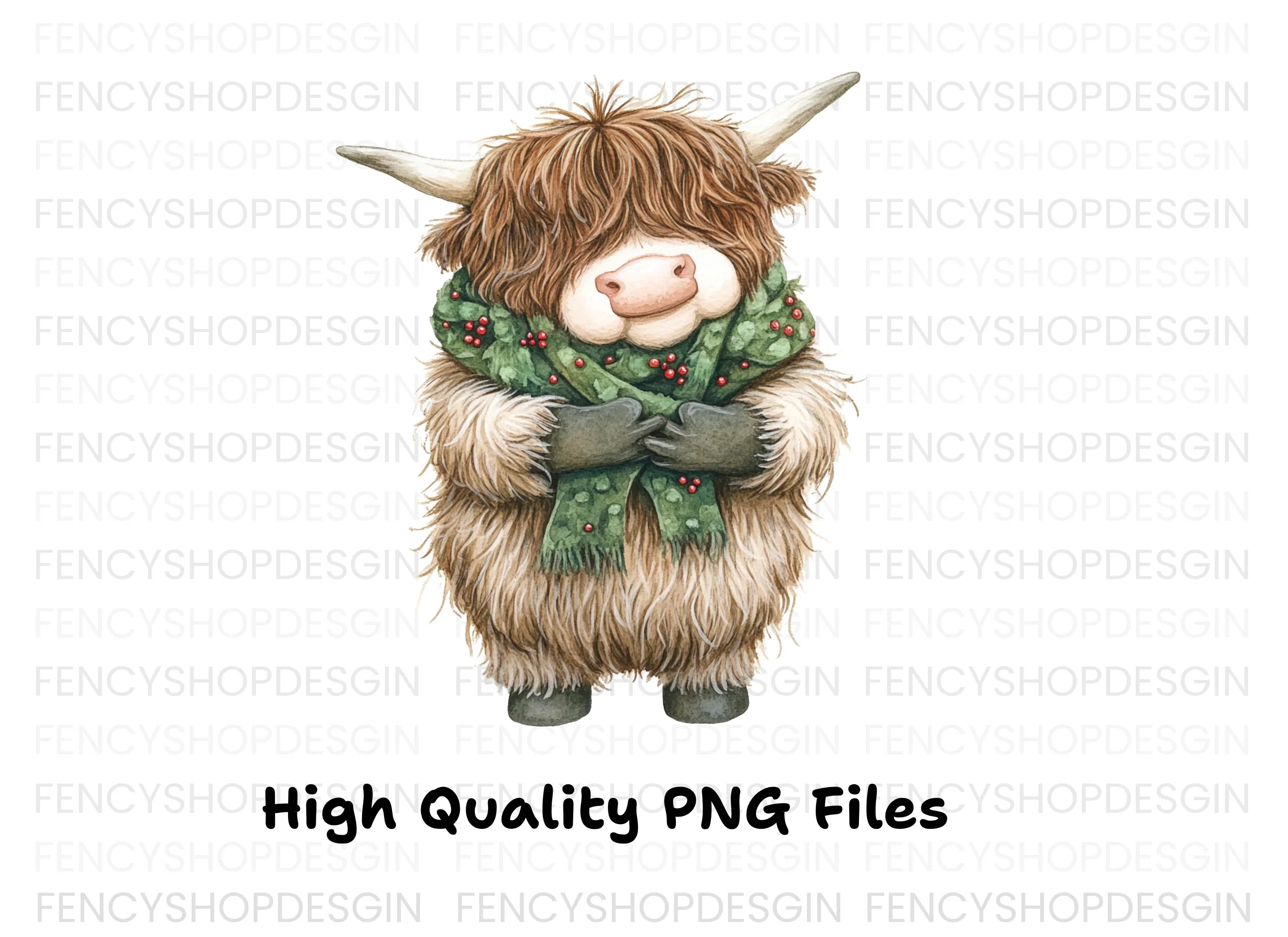 Cute Highland Cow Winter Clipart Bundle