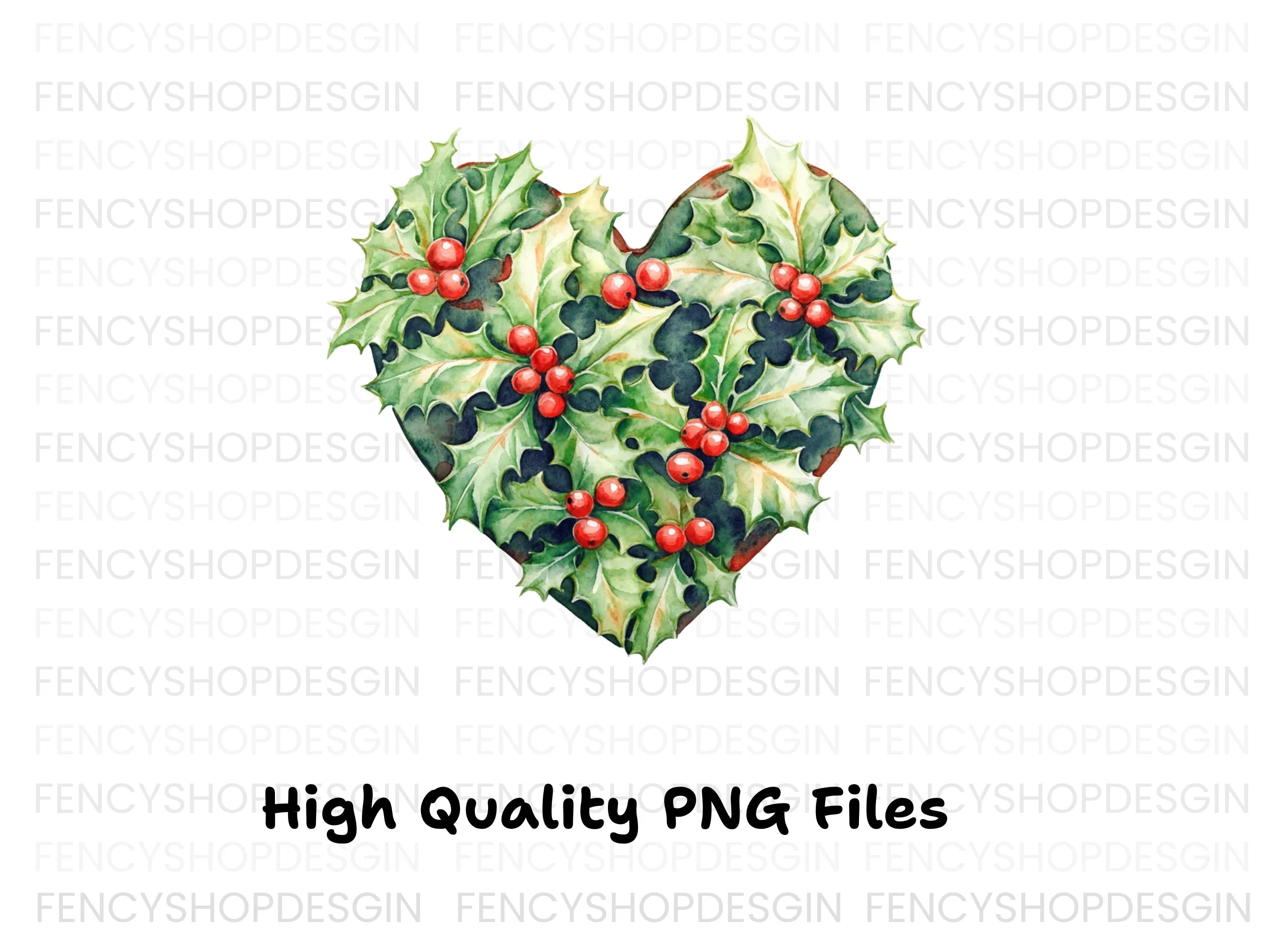 Festive Holly Heart Clipart Bundle