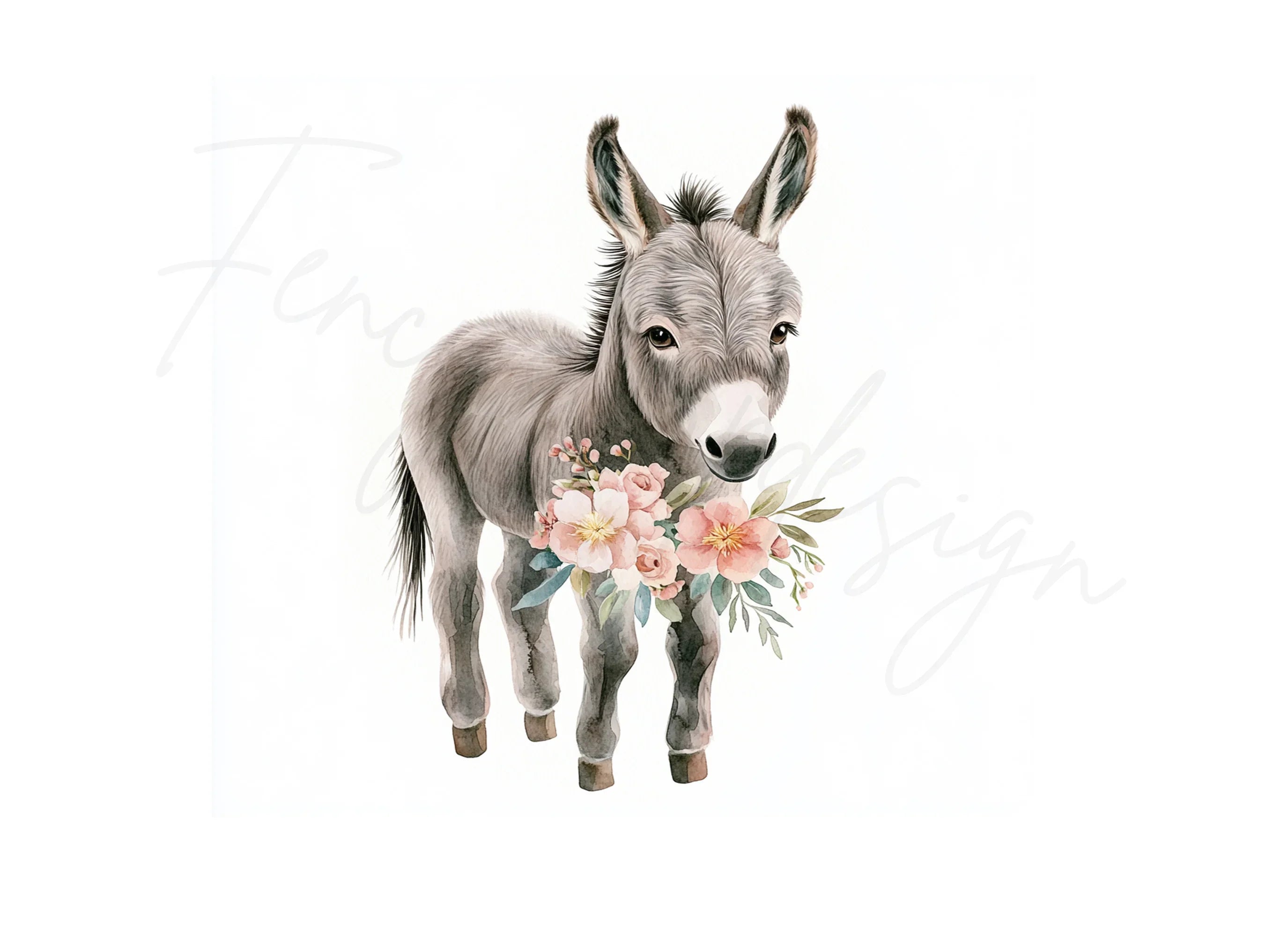 Cute Baby Donkey Floral Clipart Bundle