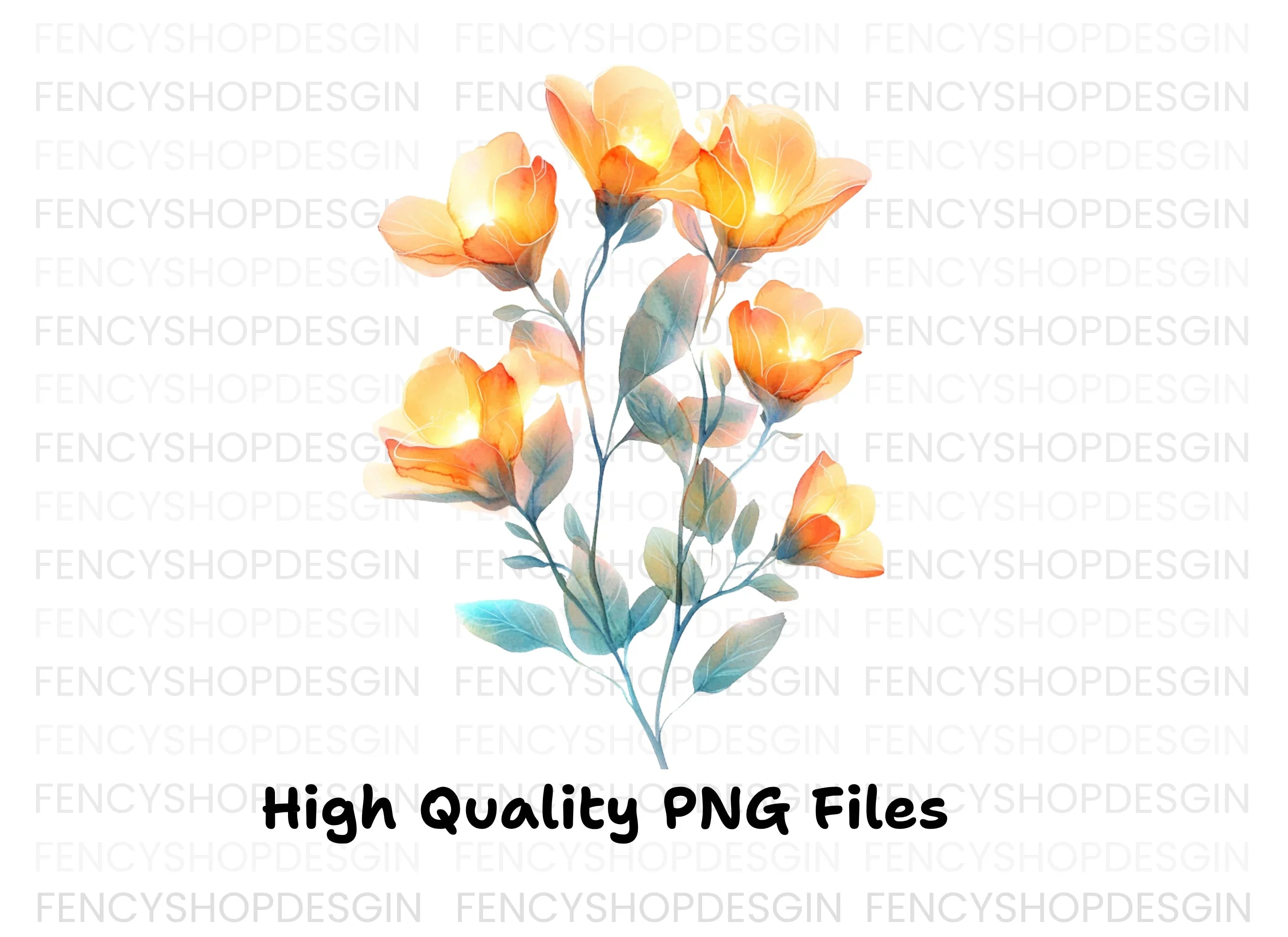 Glowing Orange Floral Bouquet Clipart Bundle
