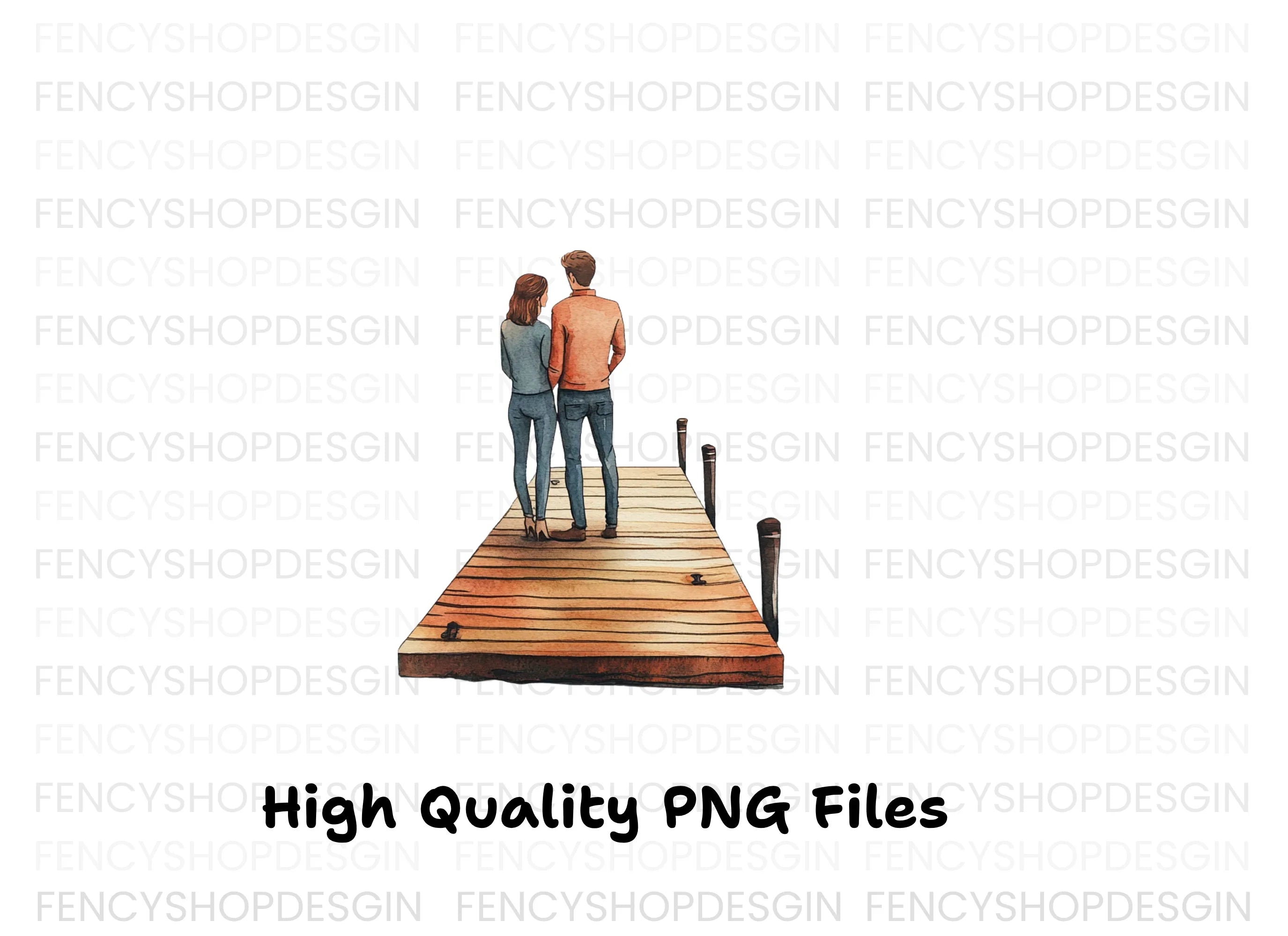 Romantic Couple on Dock Clipart Bundle