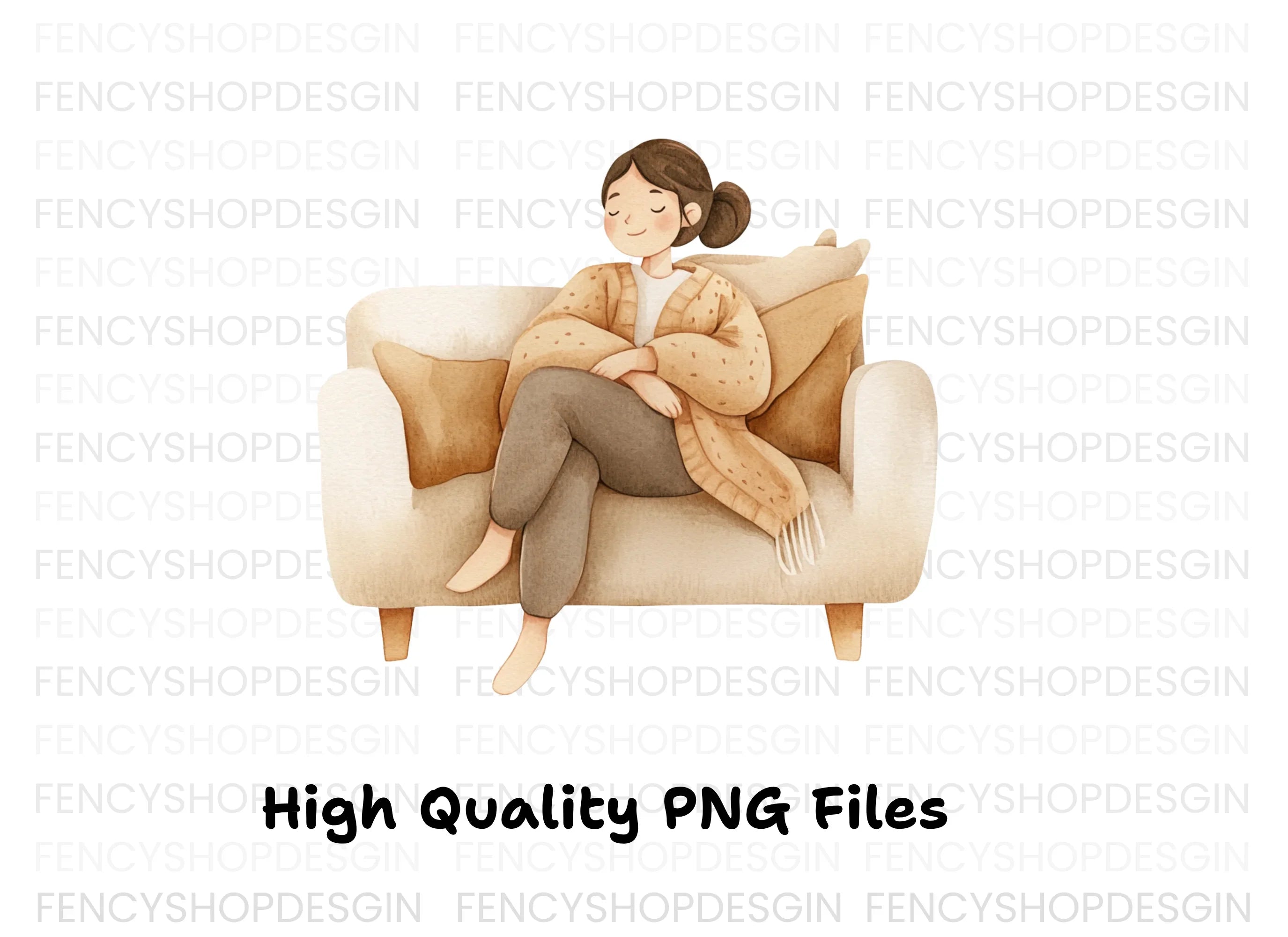 Cozy Women on Sofa Clipart Bundle
