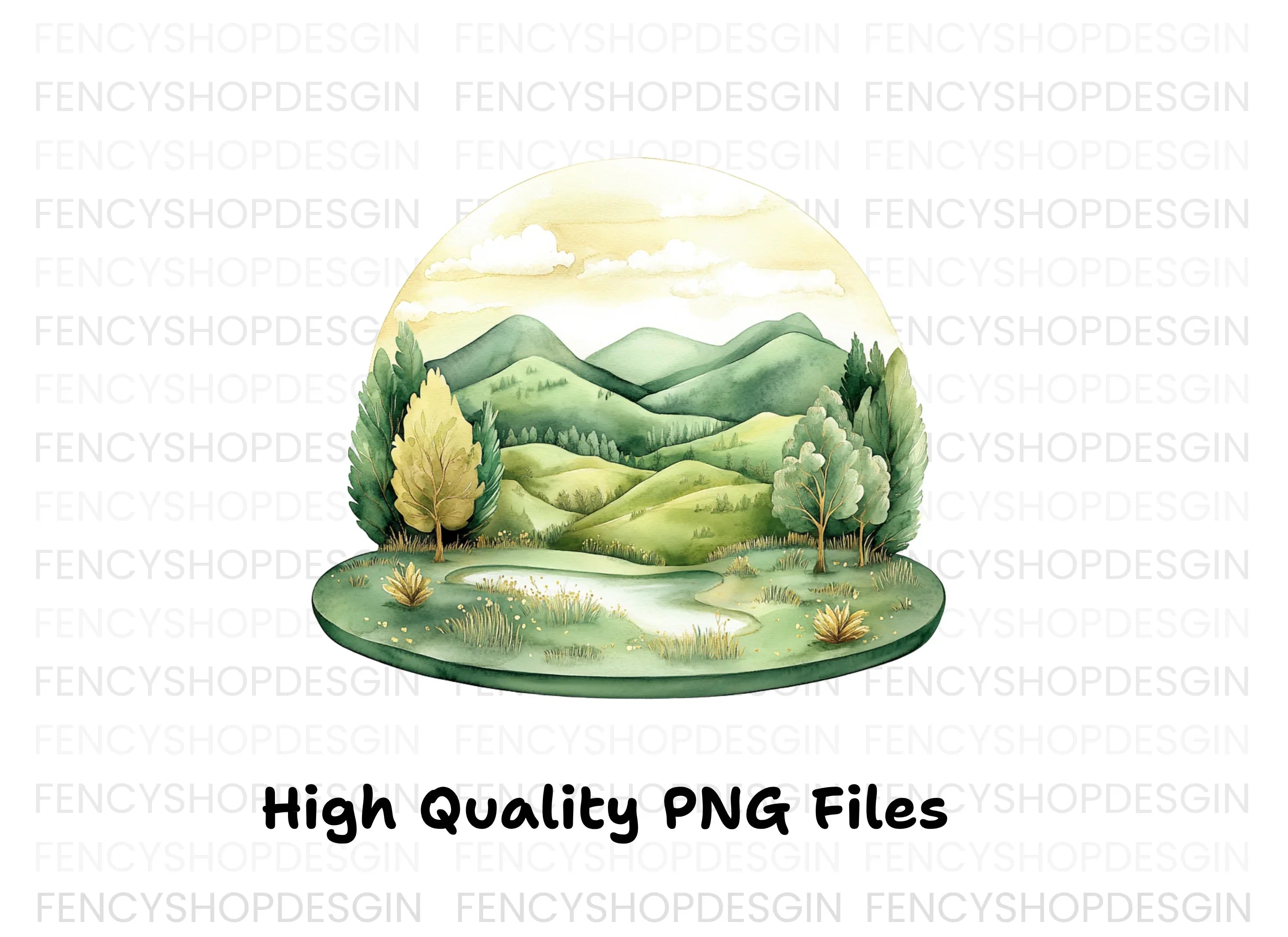 Green Hills Landscape Clipart Bundle