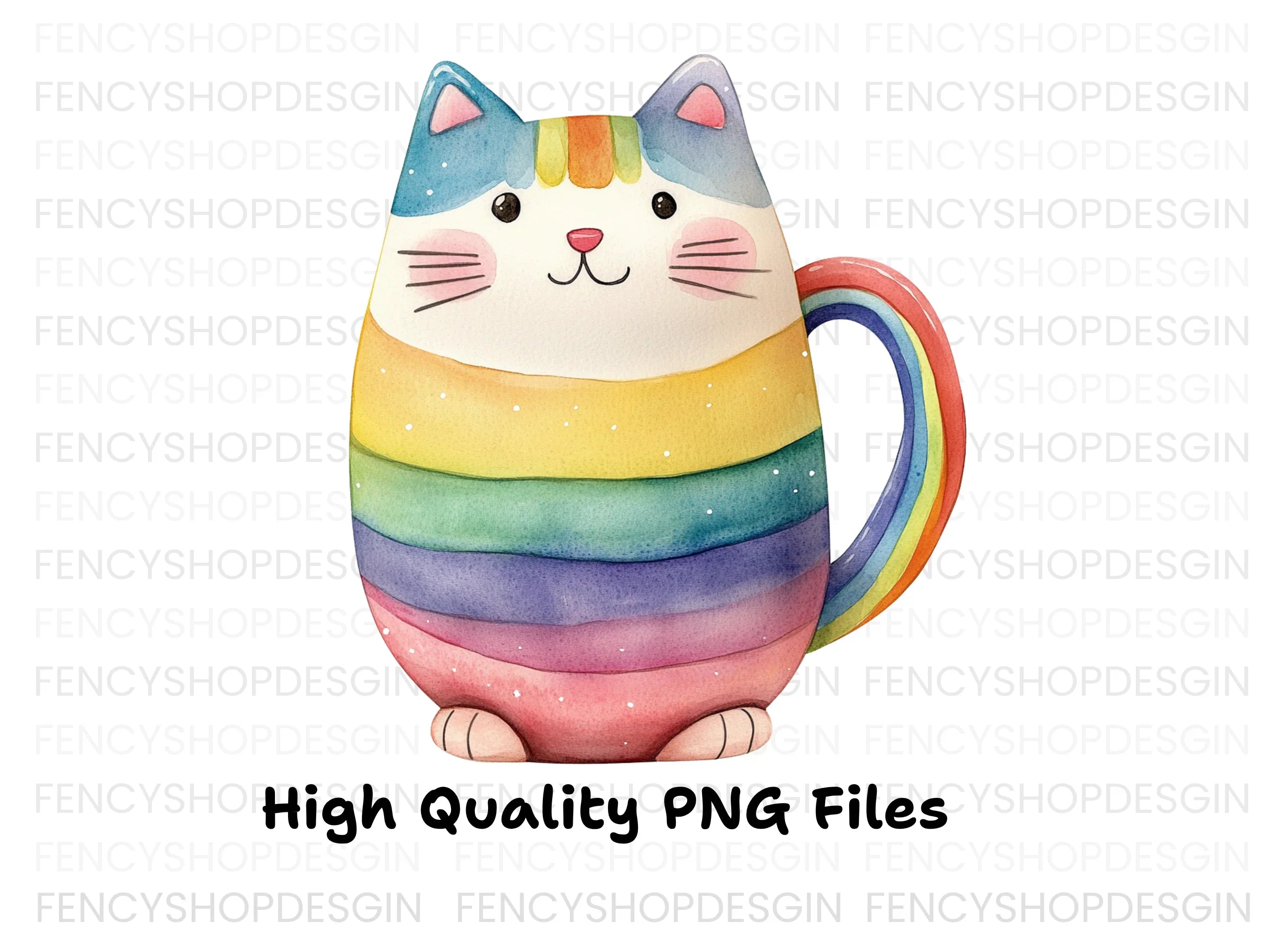 Rainbow Cat Mugs Clipart Bundle