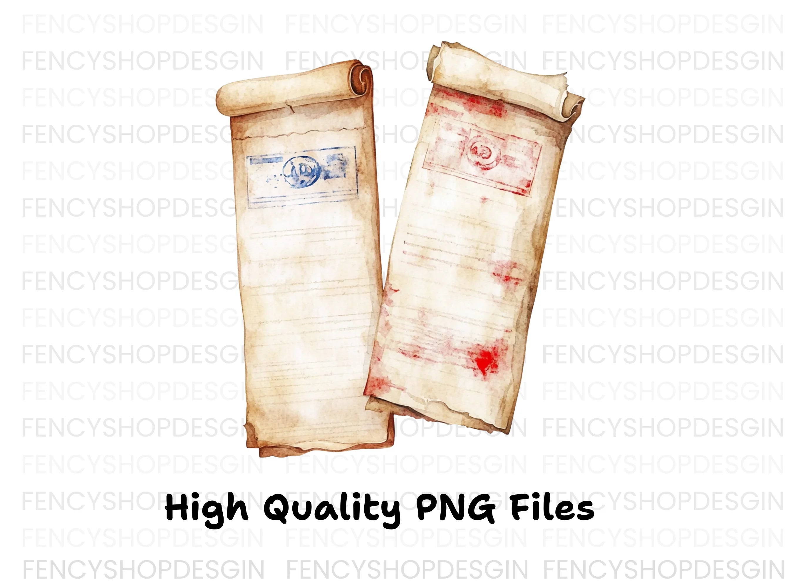 Vintage Scroll Blue Stamp Clipart Bundle