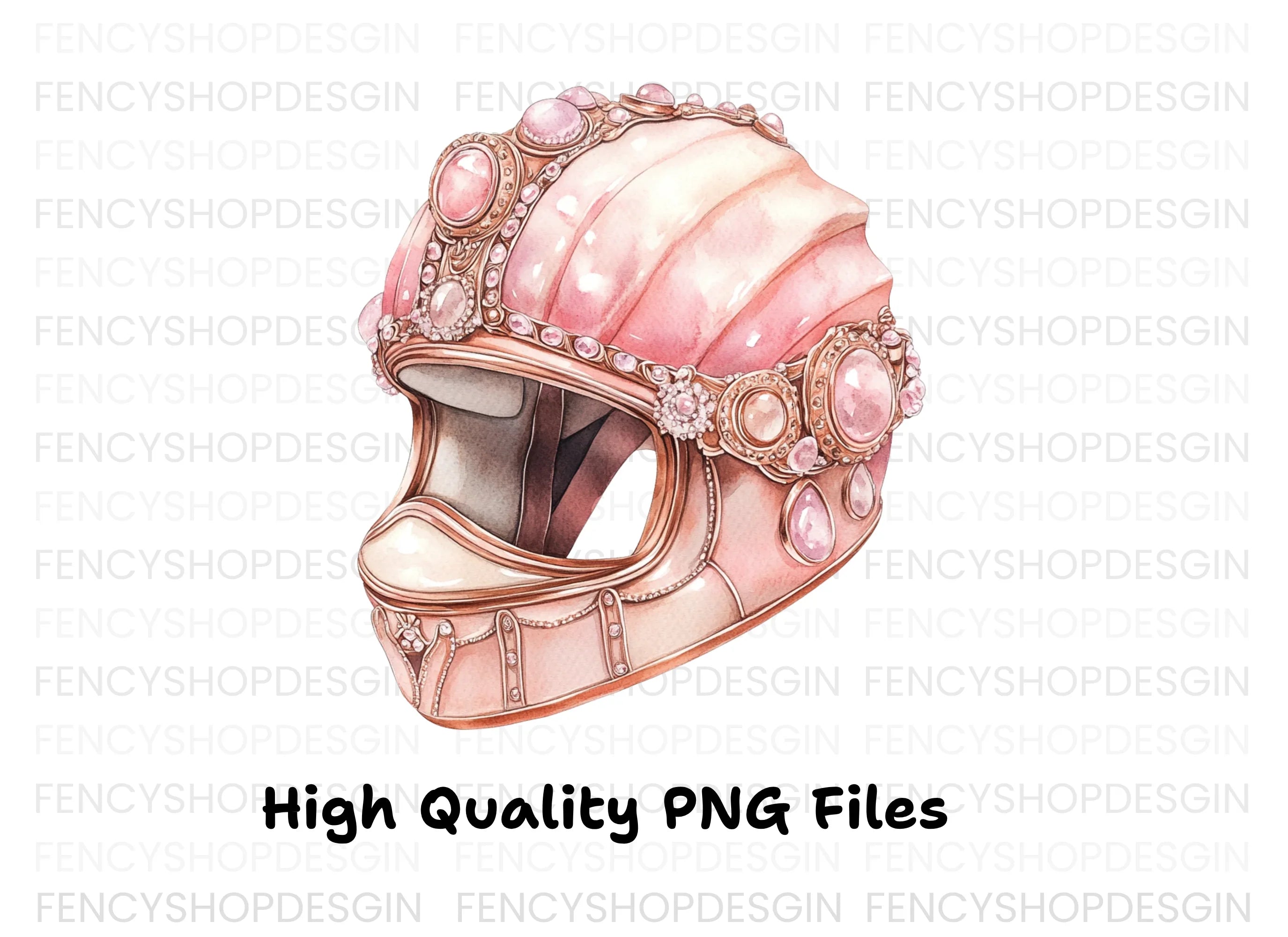 Pink Gemstone Motorcycle Helmets Clipart Bundle