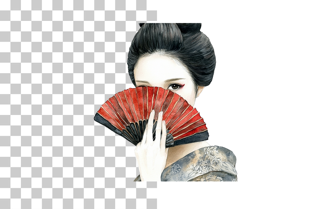 Geisha Woman with Japanese Fan Clipart Bundle
