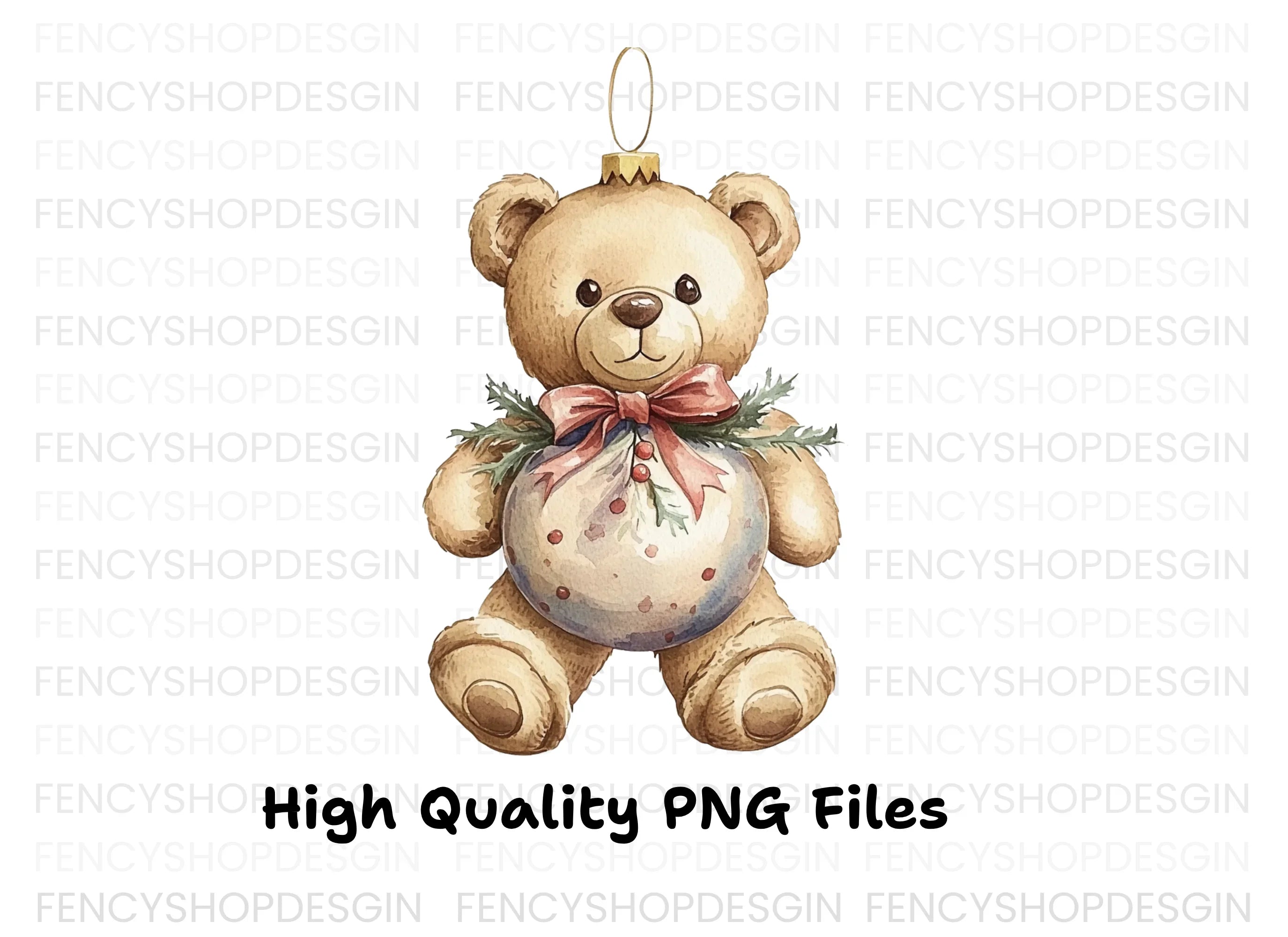 Cute Teddy Bear Christmas Ornament Clipart Bundle