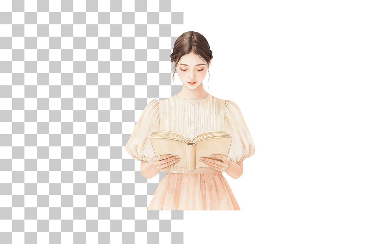 Charming Woman Reading Clipart Bundle