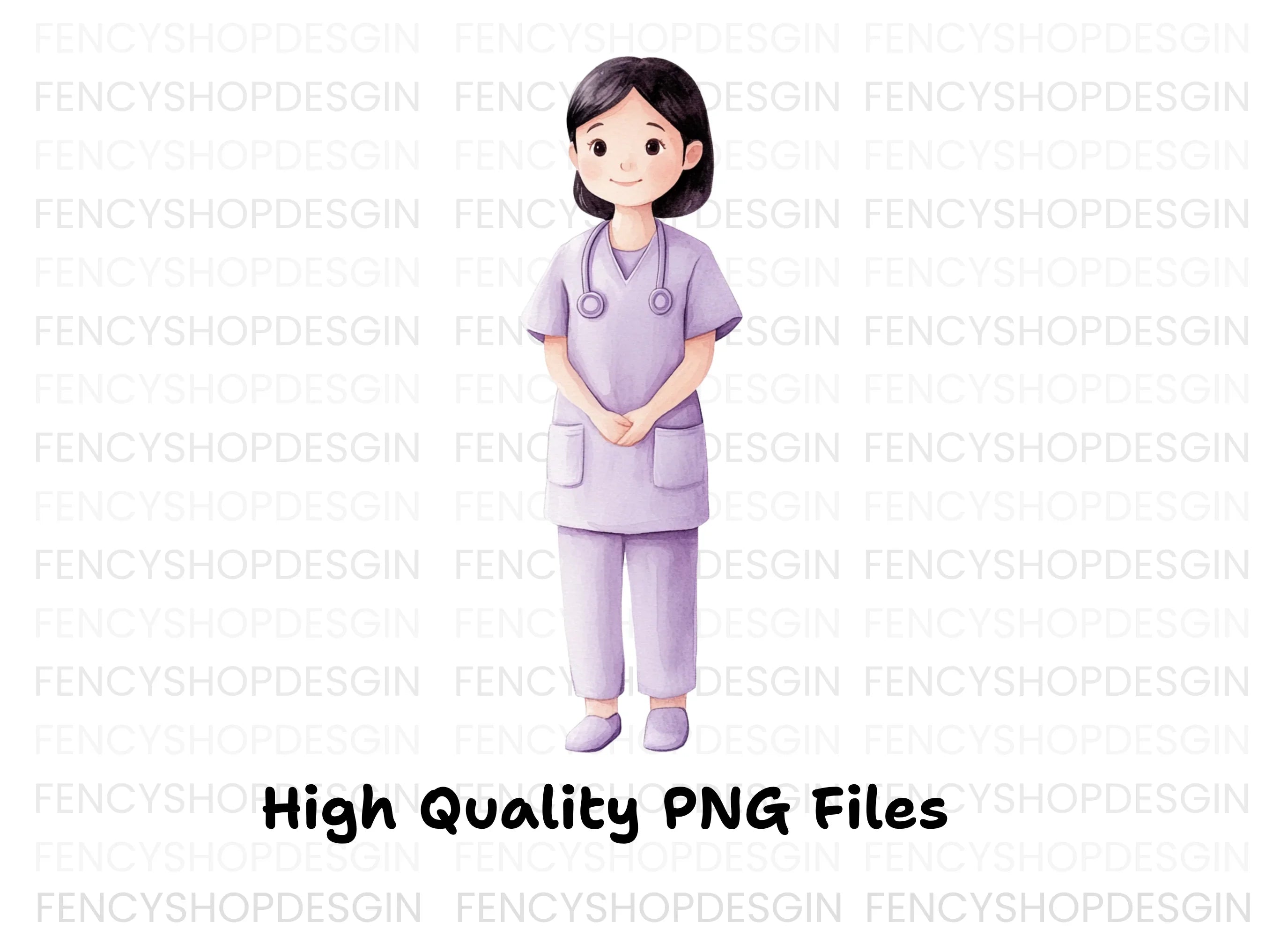 Nurses in Purple Scrubs Clipart Bundle