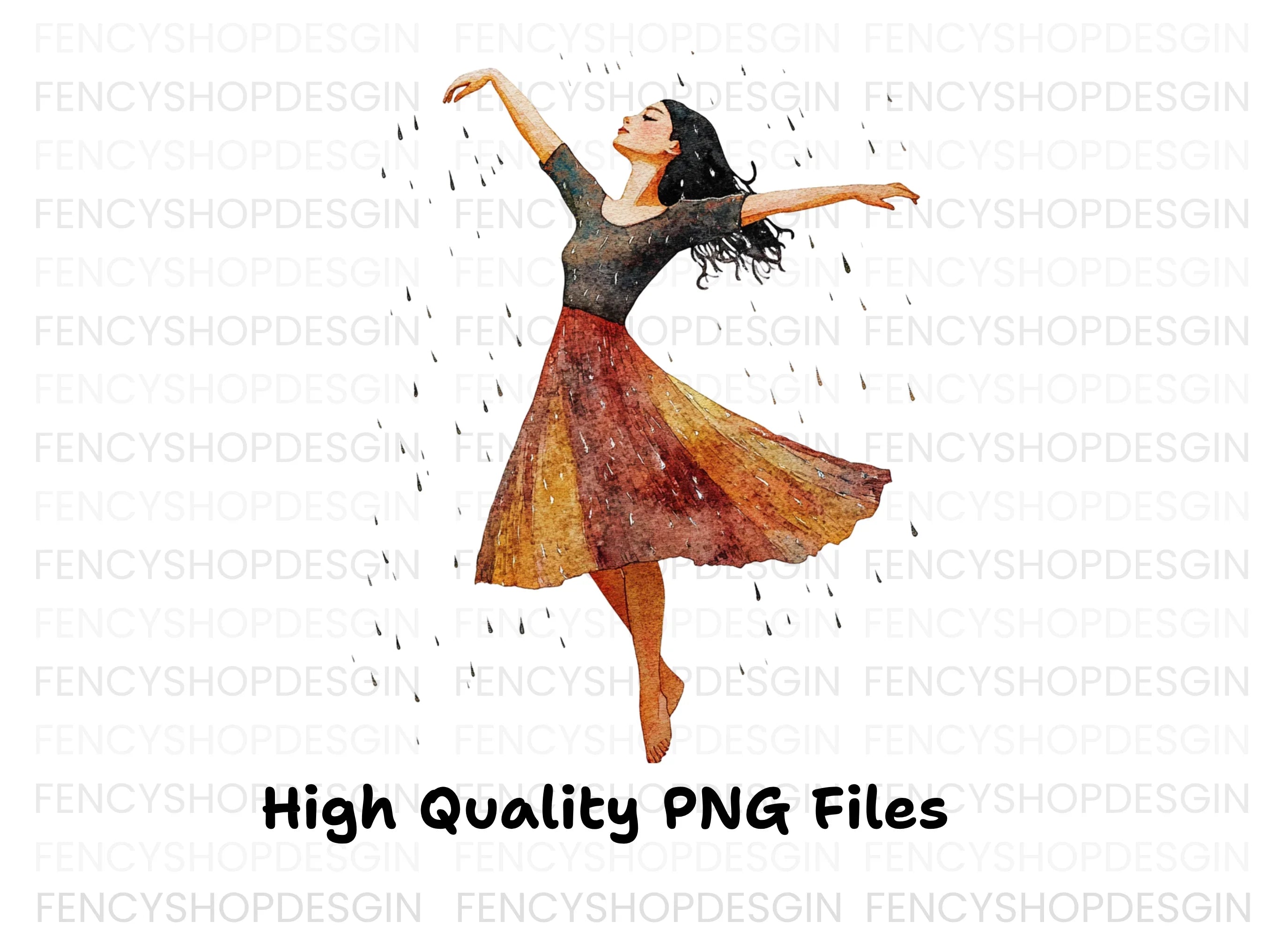 Dancing Woman in Rain Clipart Bundle