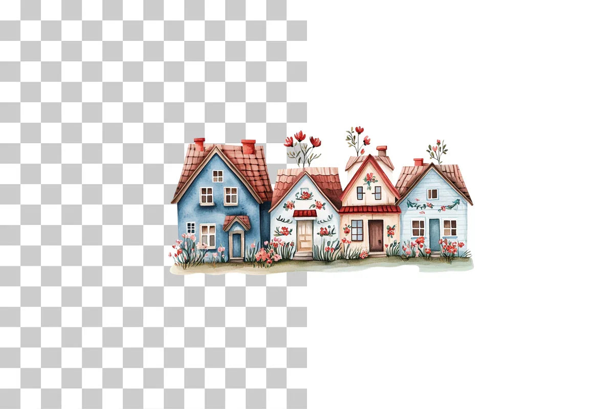 Folk Floral Houses Clipart Bundle - CraftNest - Digital Crafting and Art
