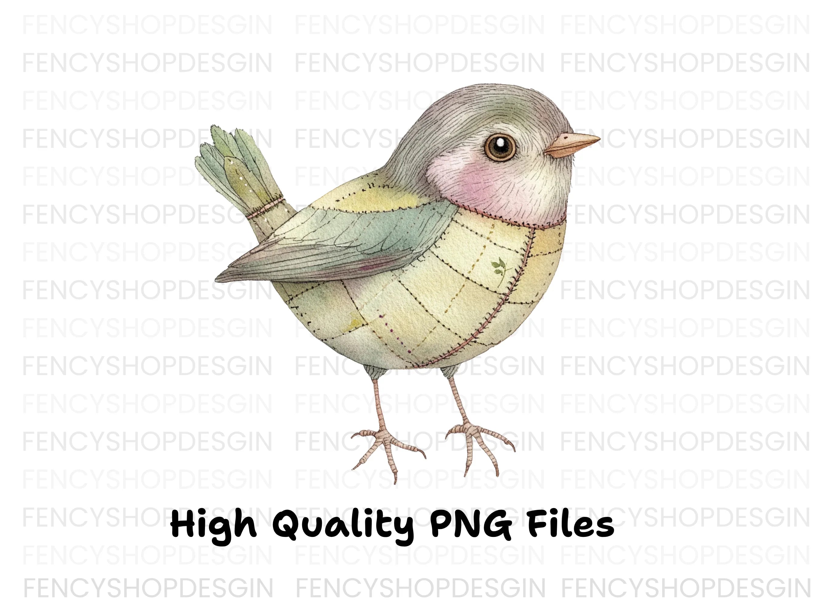 Whimsical Quilted Birds Clipart Bundle