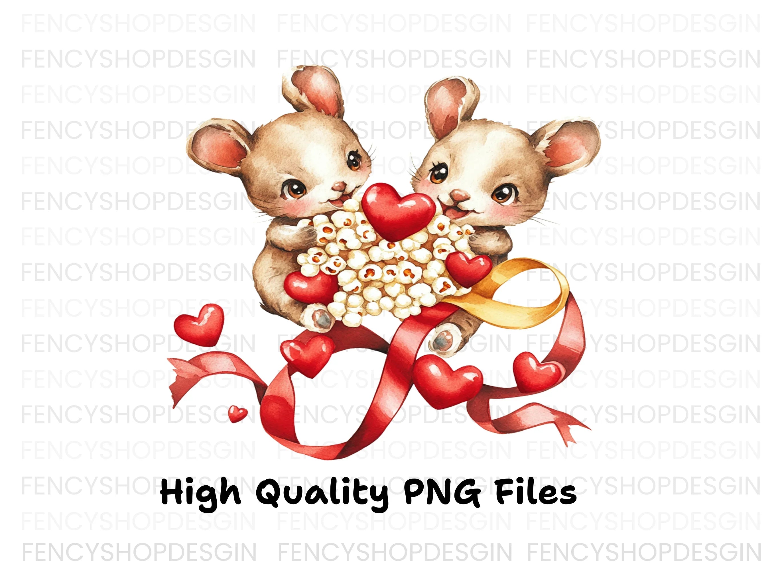 Adorable Mice with Popcorn Hearts Clipart Bundle
