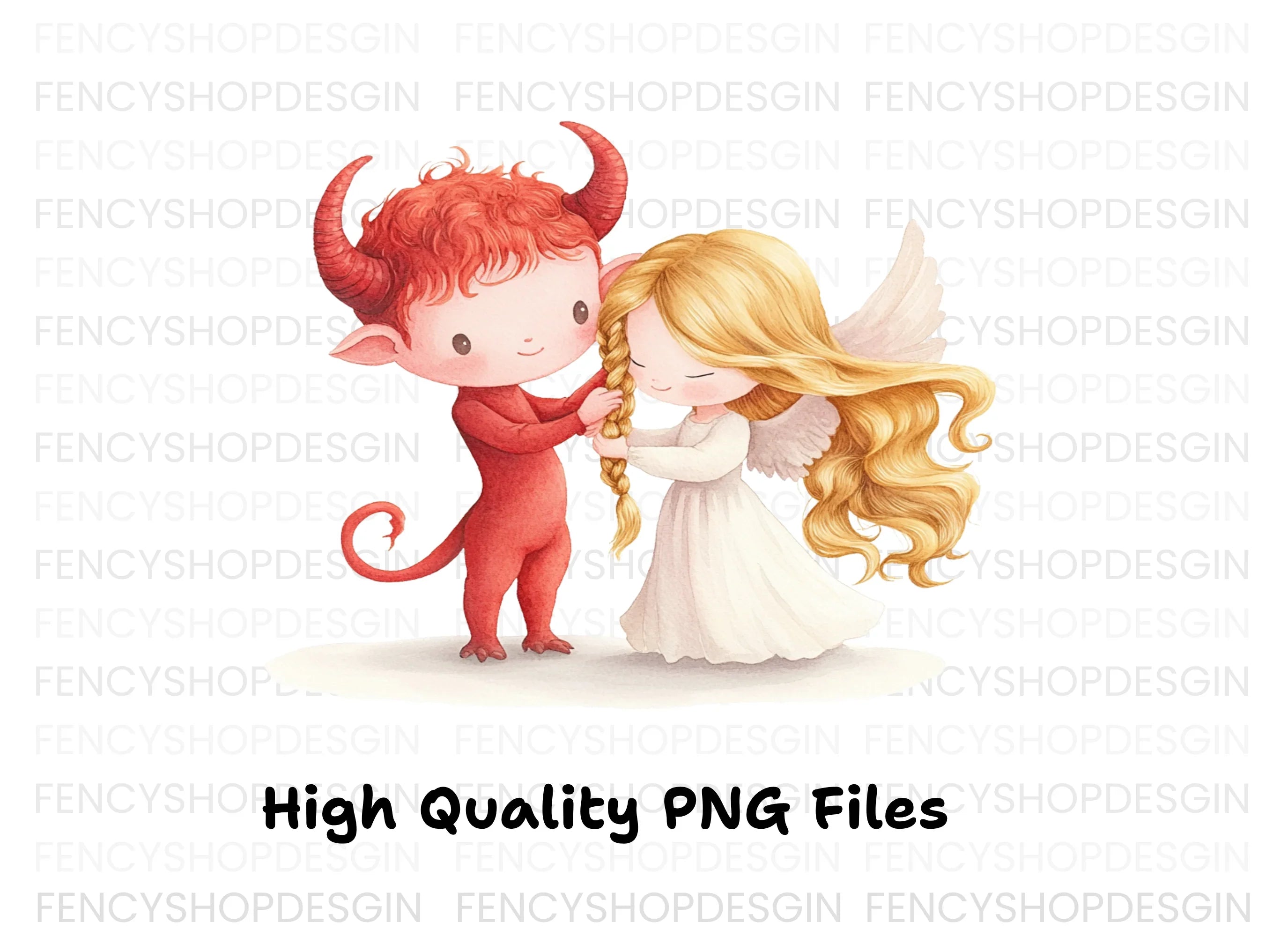 Charming Angel and Devil Braiding Hair Clipart Bundle