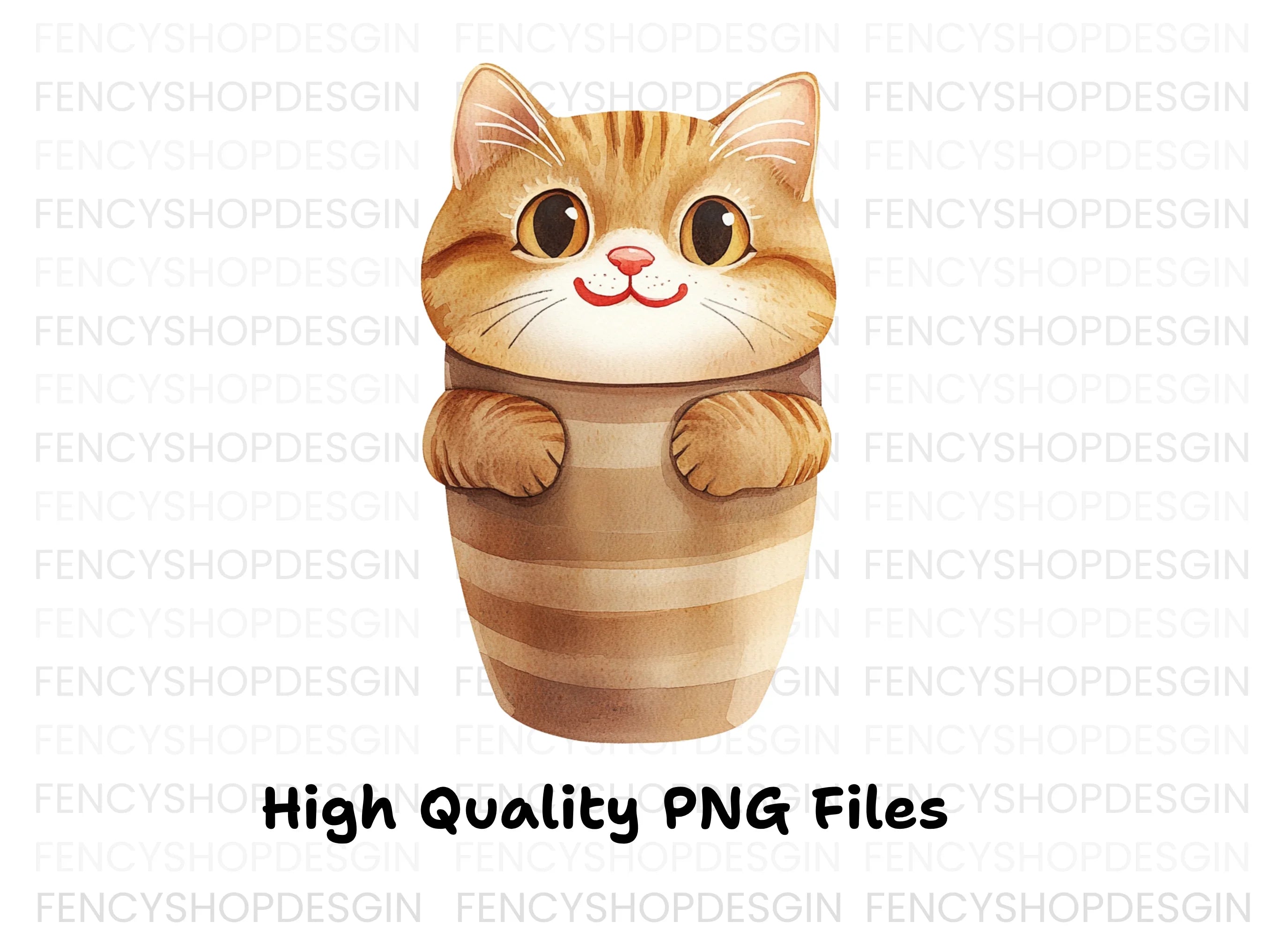Chubby Cat in Pot Clipart Bundle