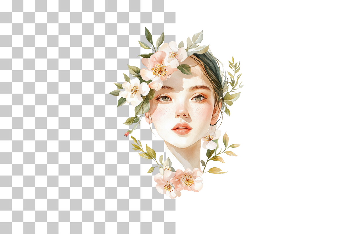 Floral Woman Face Portrait Clipart Bundle