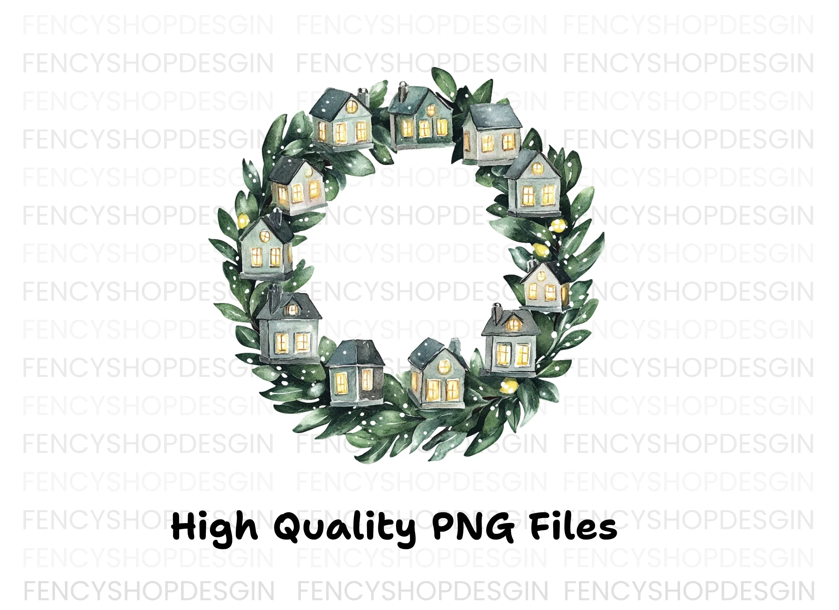 Christmas Village Wreaths Clipart Bundle