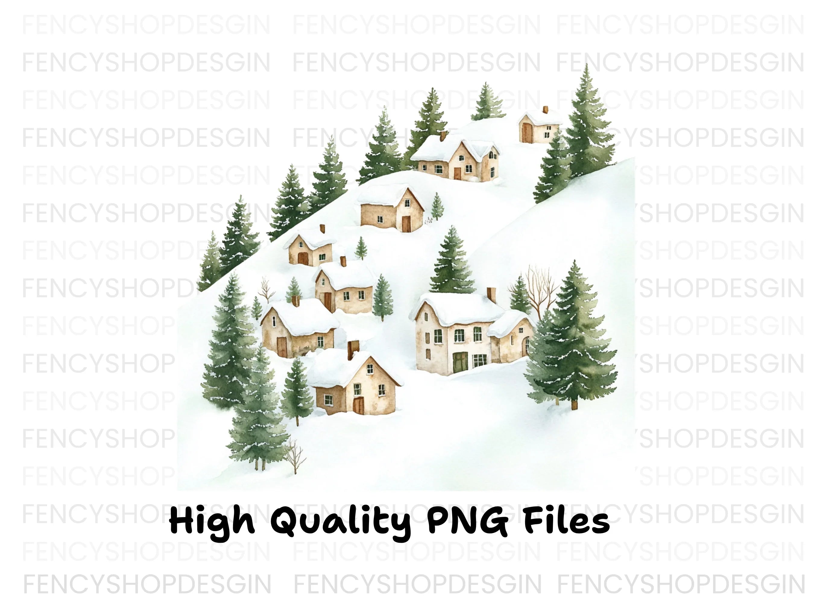 Winter Mountain Village Clipart Bundle