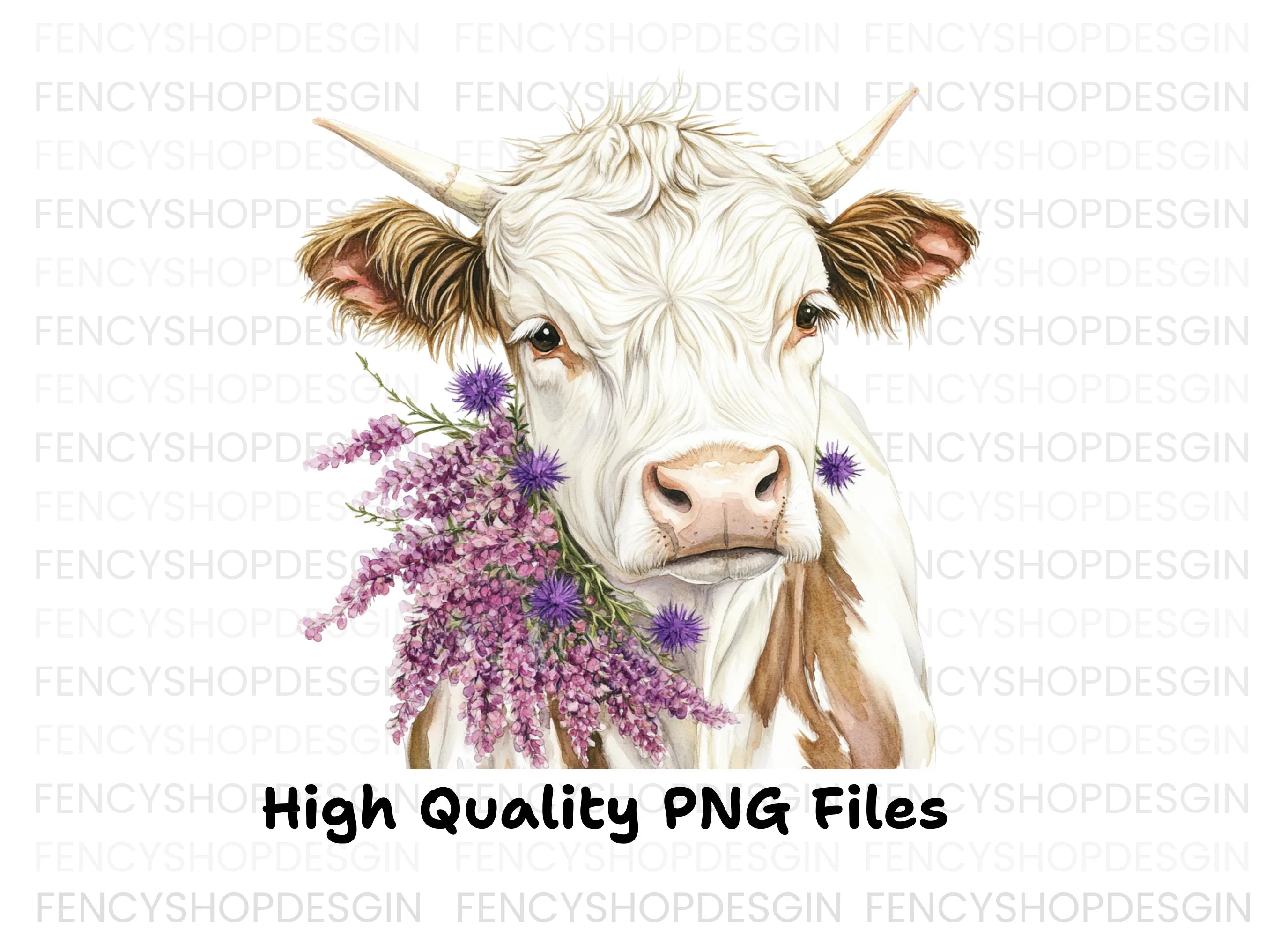 Highland Cow with Lavender Clipart Bundle