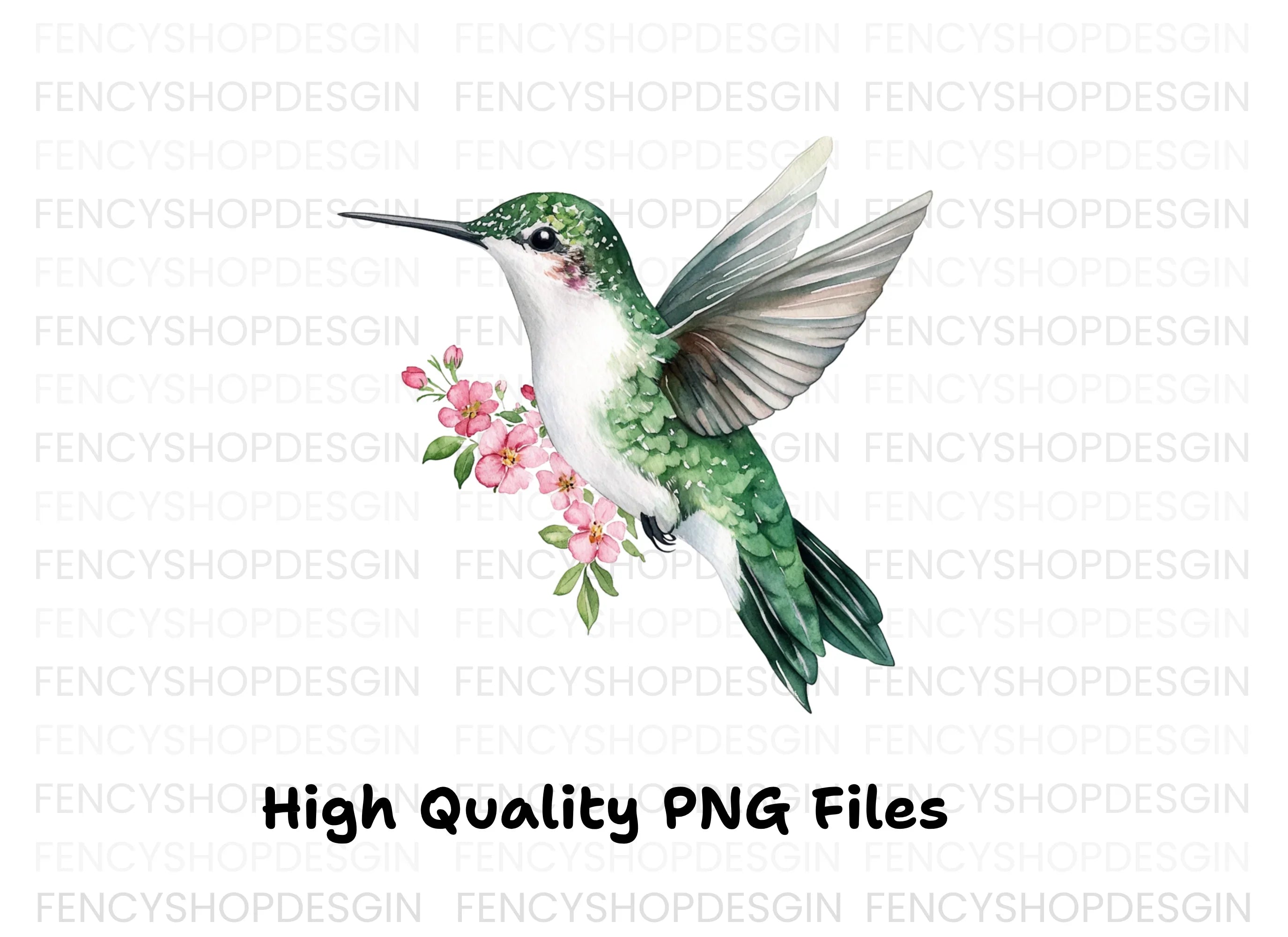 Hummingbird with Pink Flowers Clipart Bundle