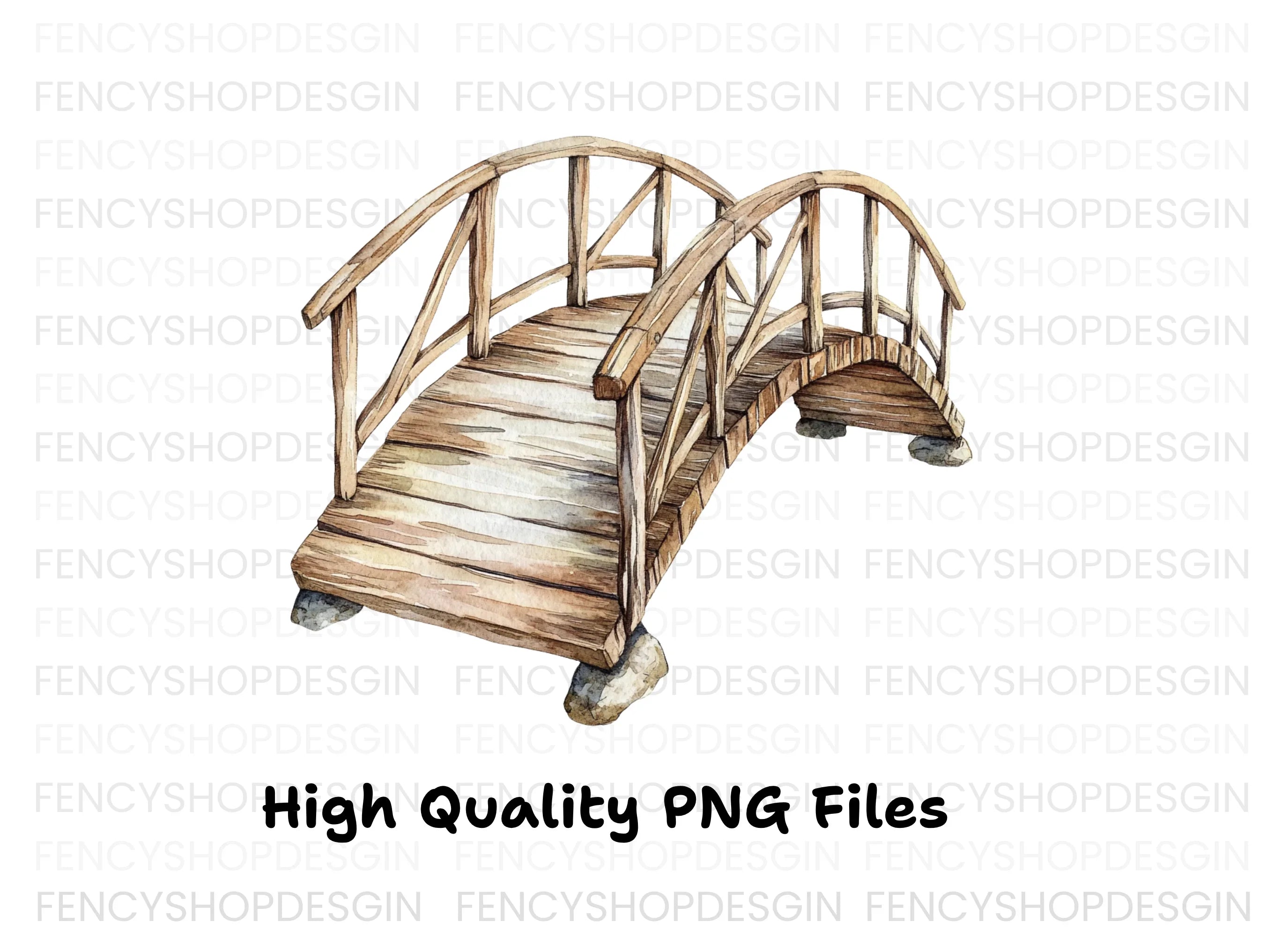 Small Wooden Arch Bridge Clipart Bundle