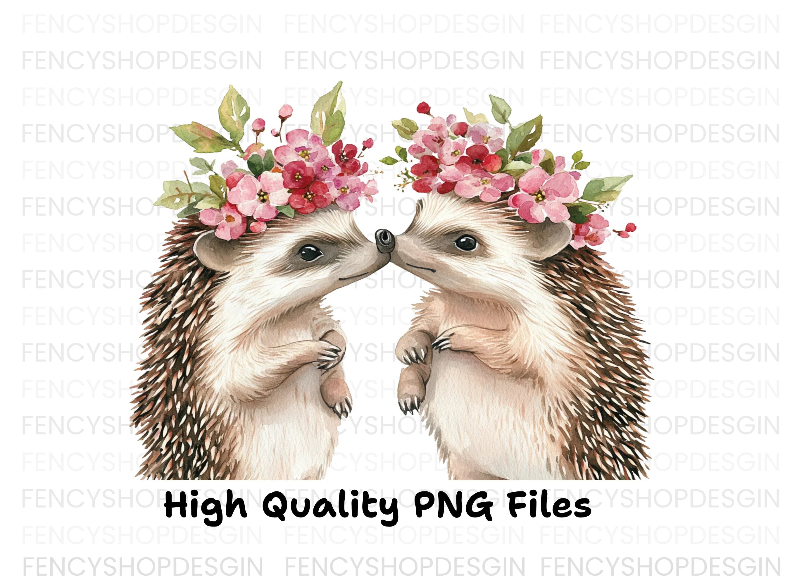 Hedgehog Couple Flower Crowns Clipart Bundle