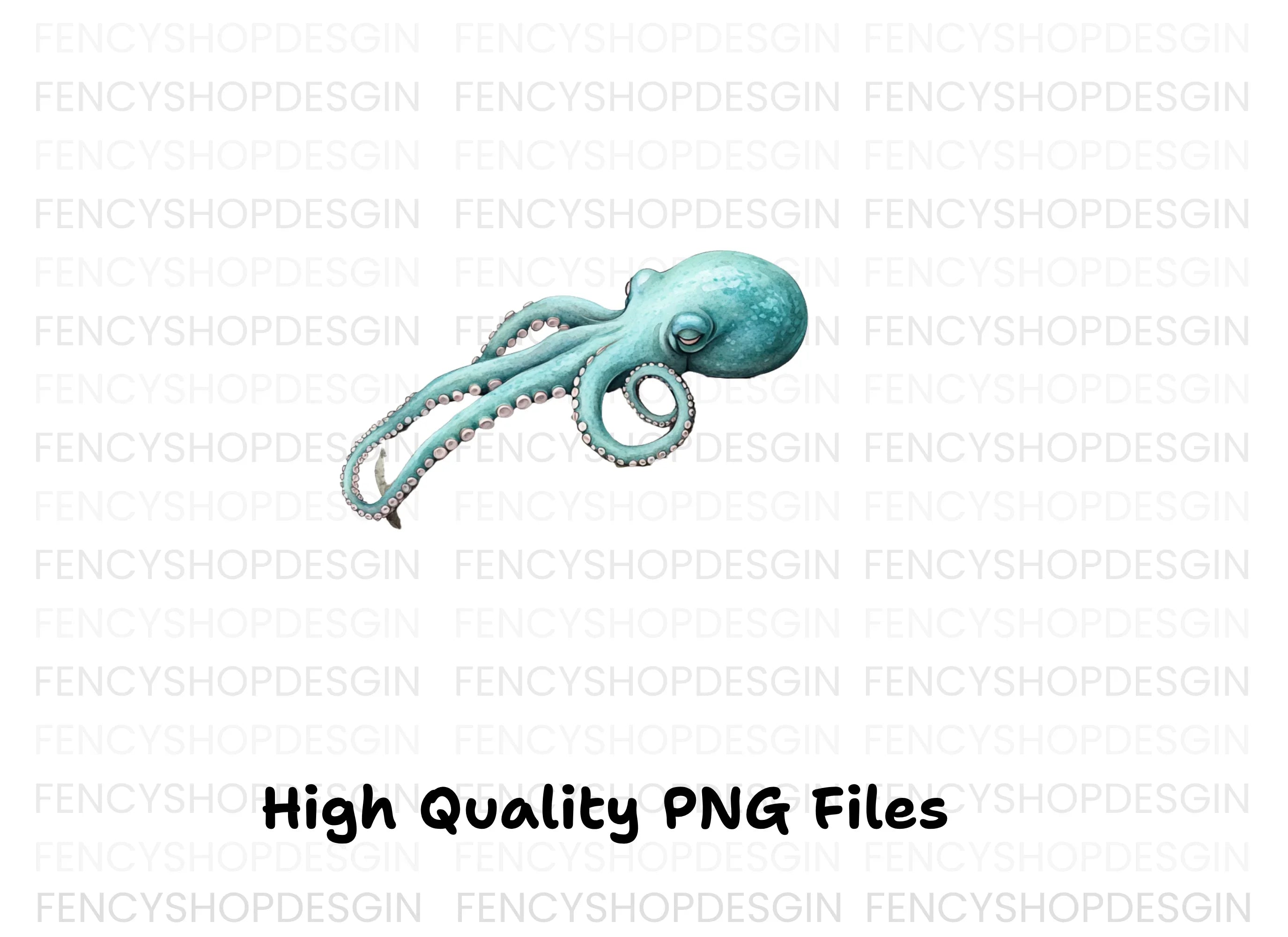 Realistic Blue Octopus Clipart Bundle