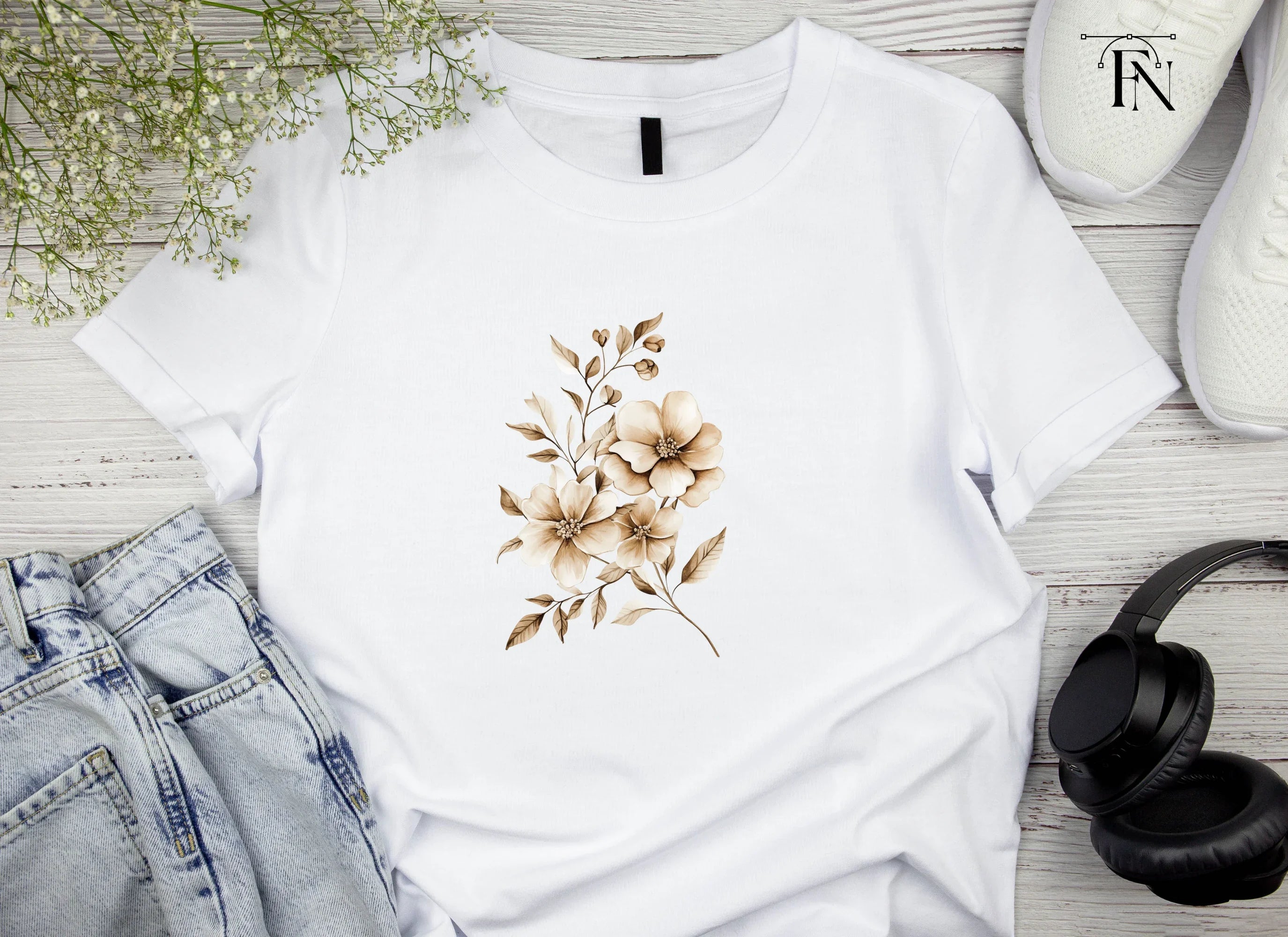 Elegant Sepia Floral Clipart Bundle