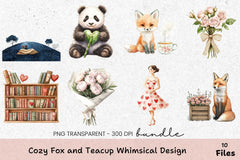 Cozy Fox and Teacup Whimsical Design Clipart Bundle - CraftNest - Digital Crafting and Art
